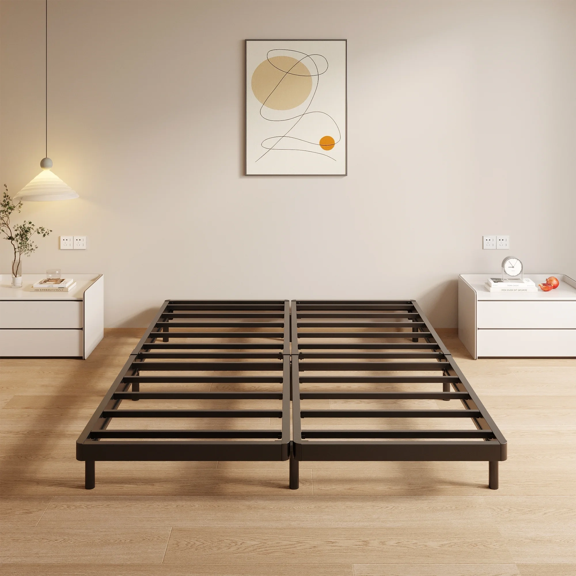 Maenizi Twin XL Bed Frame with Upholstered Headboard, 18 inch Tall Twin XL Bed Frames, Steel Slat Support, Noise Free, No Box Spring Needed, Easy Assembly, Black