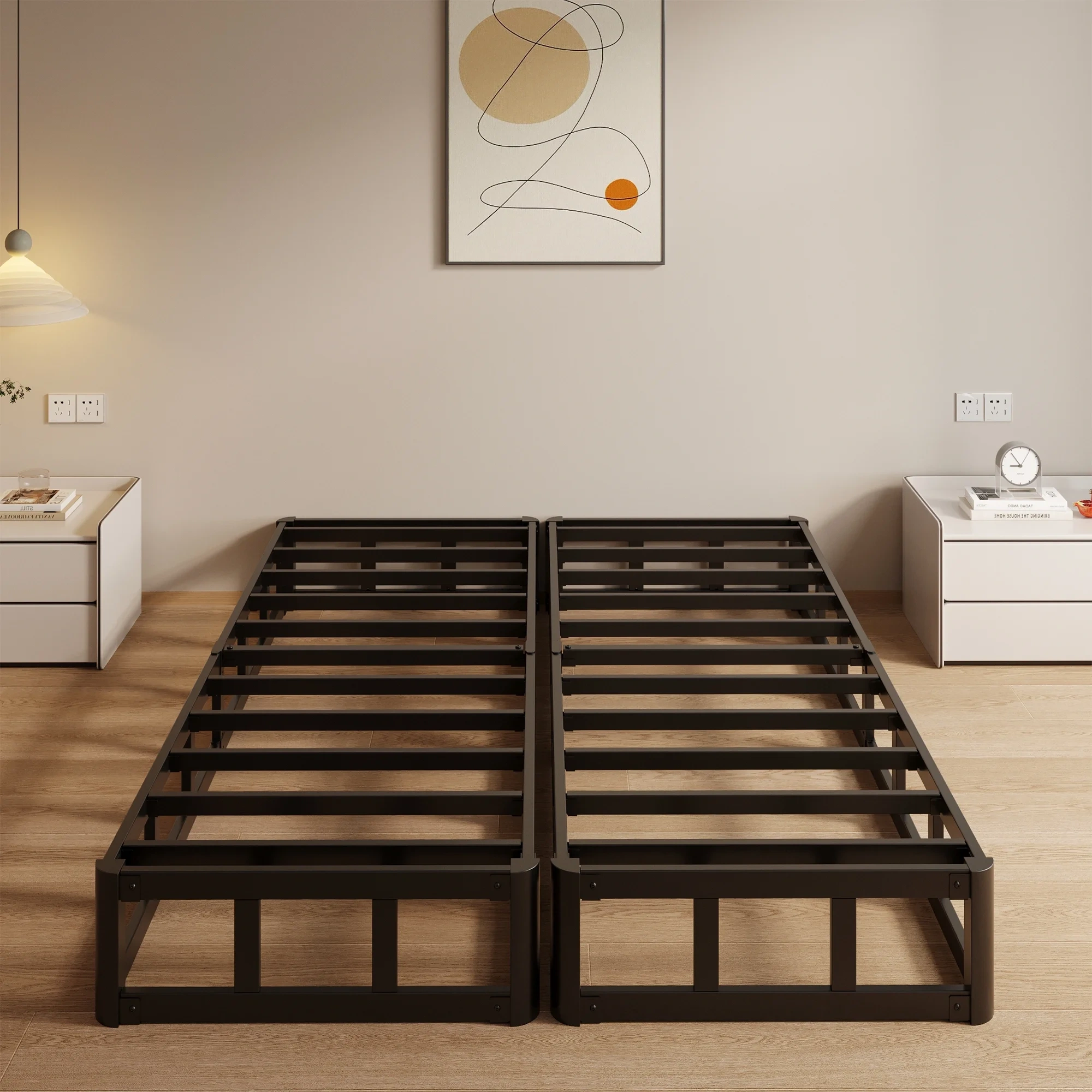 Maenizi Twin XL Bed Frame with Upholstered Headboard, 18 inch Tall Twin XL Bed Frames, Steel Slat Support, Noise Free, No Box Spring Needed, Easy Assembly, Black
