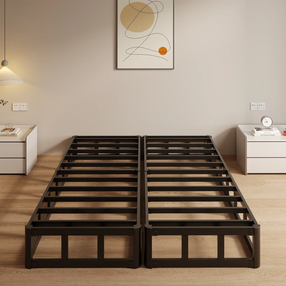 Maenizi Twin XL Bed Frame with Upholstered Headboard, 18 inch Tall Twin XL Bed Frames, Steel Slat Support, Noise Free, No Box Spring Needed, Easy Assembly, Black