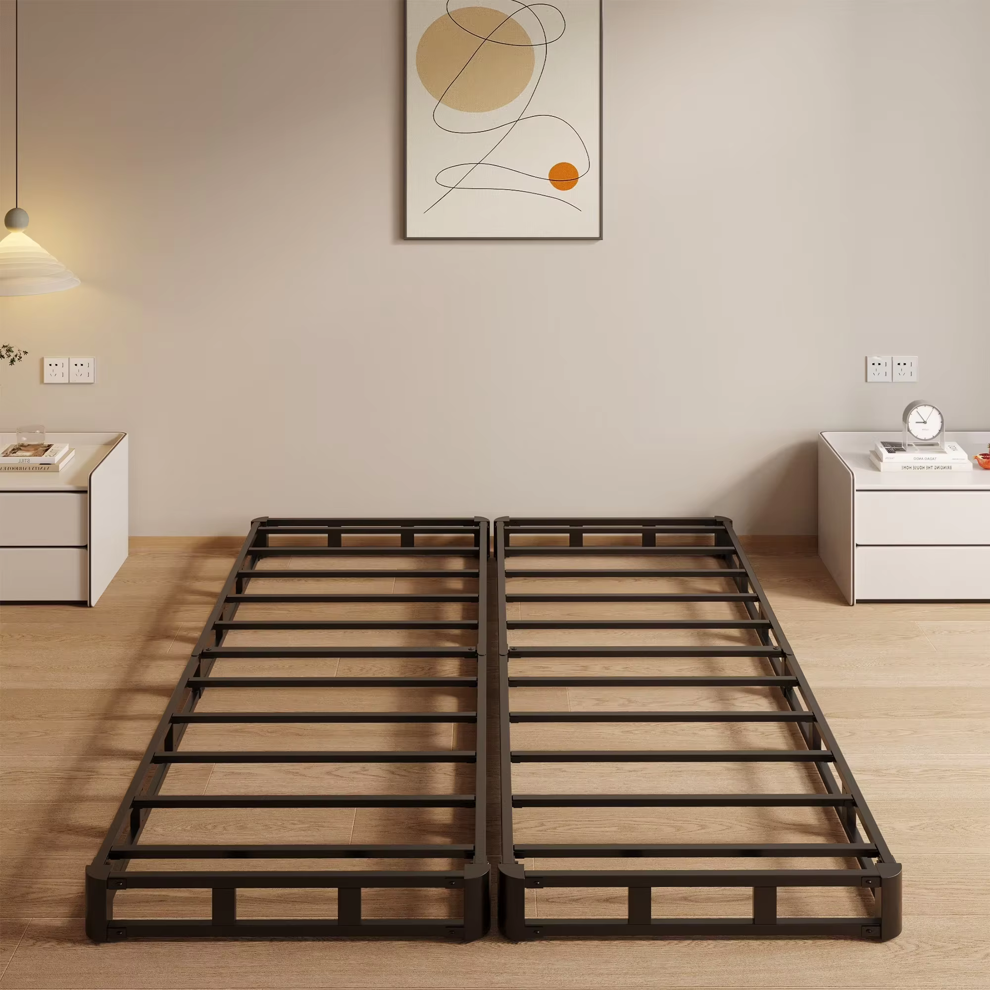 Maenizi Twin XL Bed Frame with Upholstered Headboard, 18 inch Tall Twin XL Bed Frames, Steel Slat Support, Noise Free, No Box Spring Needed, Easy Assembly, Black