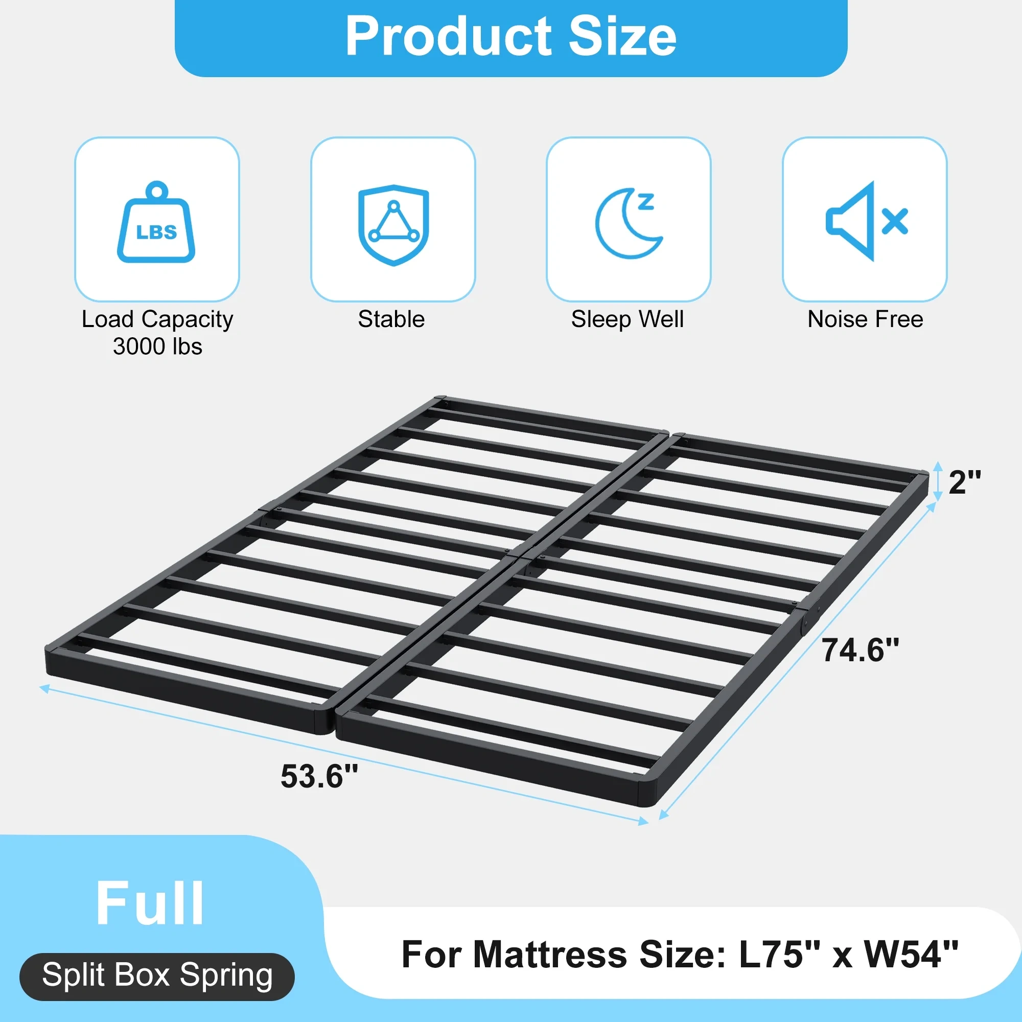 Maenizi Twin XL Bed Frame with Upholstered Headboard, 18 inch Tall Twin XL Bed Frames, Steel Slat Support, Noise Free, No Box Spring Needed, Easy Assembly, Black