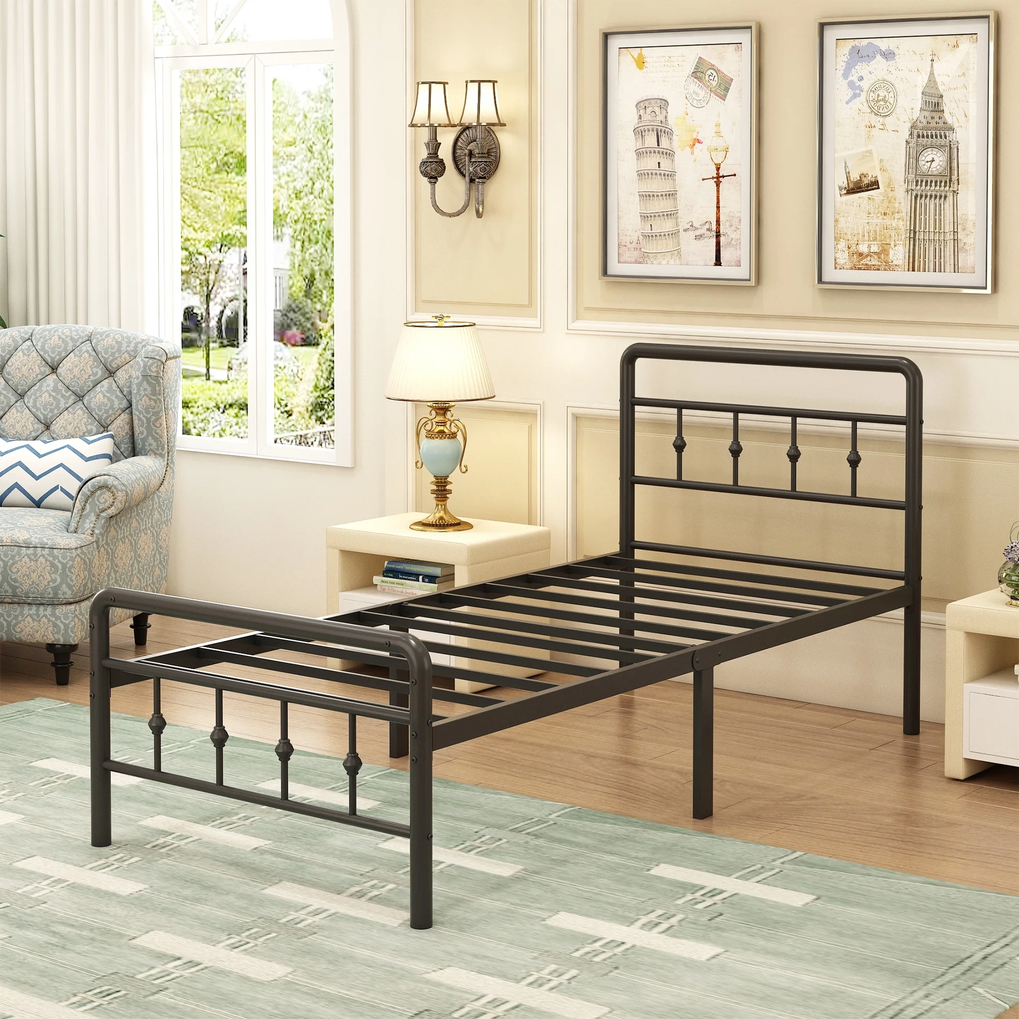 Maenizi 18 inch Twin XL Bed Frames with Headboard and Footboard, Heavy Duty Metal Twin XL Platform Bed Frame No Box Spring Needed, Easy Assembly, Under Bed Storage, Noise Free, Black
