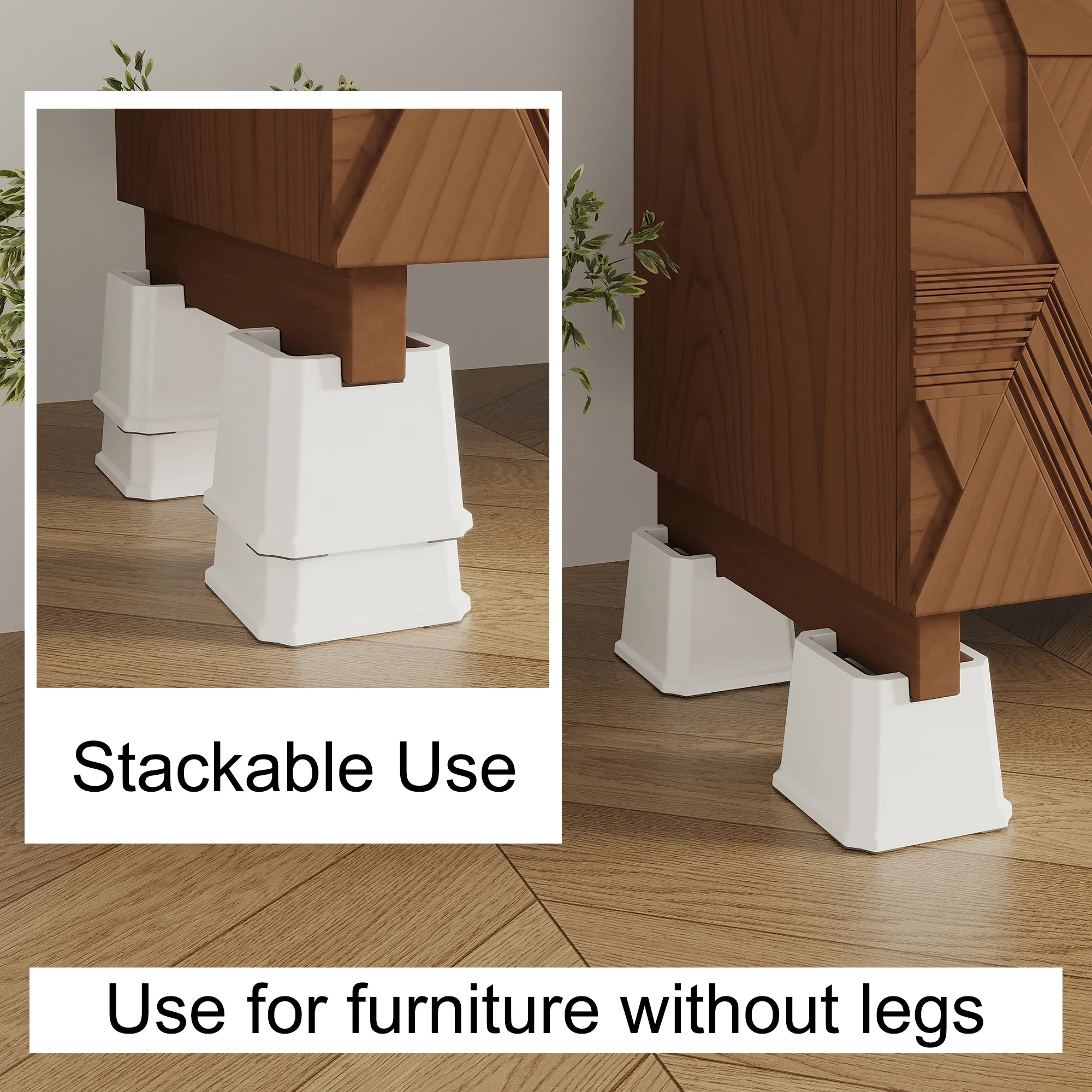 Maenizi 8 Pack Bed Risers 3 Inch Heavy Duty Bed Elevators Lifts Fits to Wheels of Furniture, Sofa, Table and Couch, White