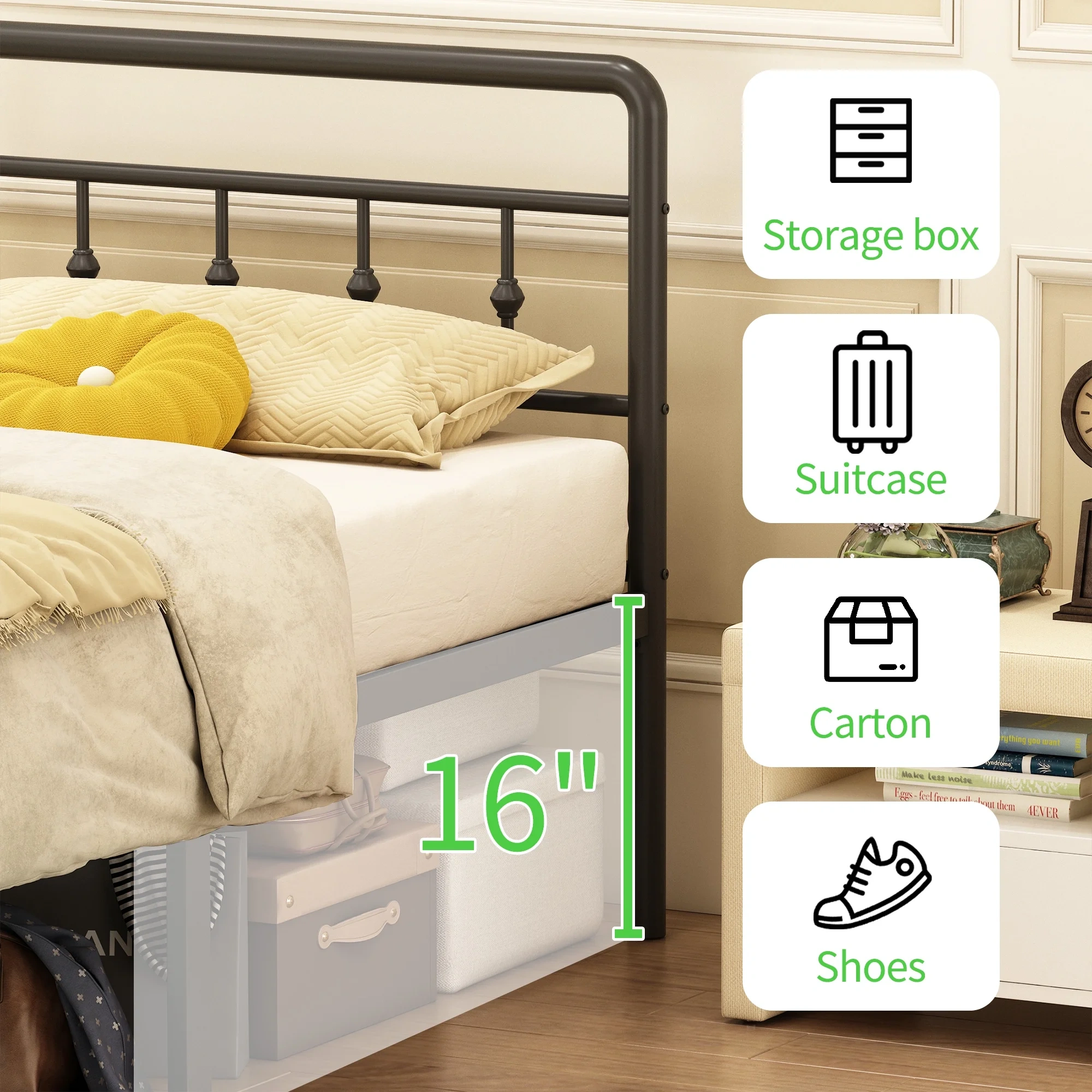 Maenizi 18 inch Twin XL Bed Frames with Headboard and Footboard, Heavy Duty Metal Twin XL Platform Bed Frame No Box Spring Needed, Easy Assembly, Under Bed Storage, Noise Free, Black