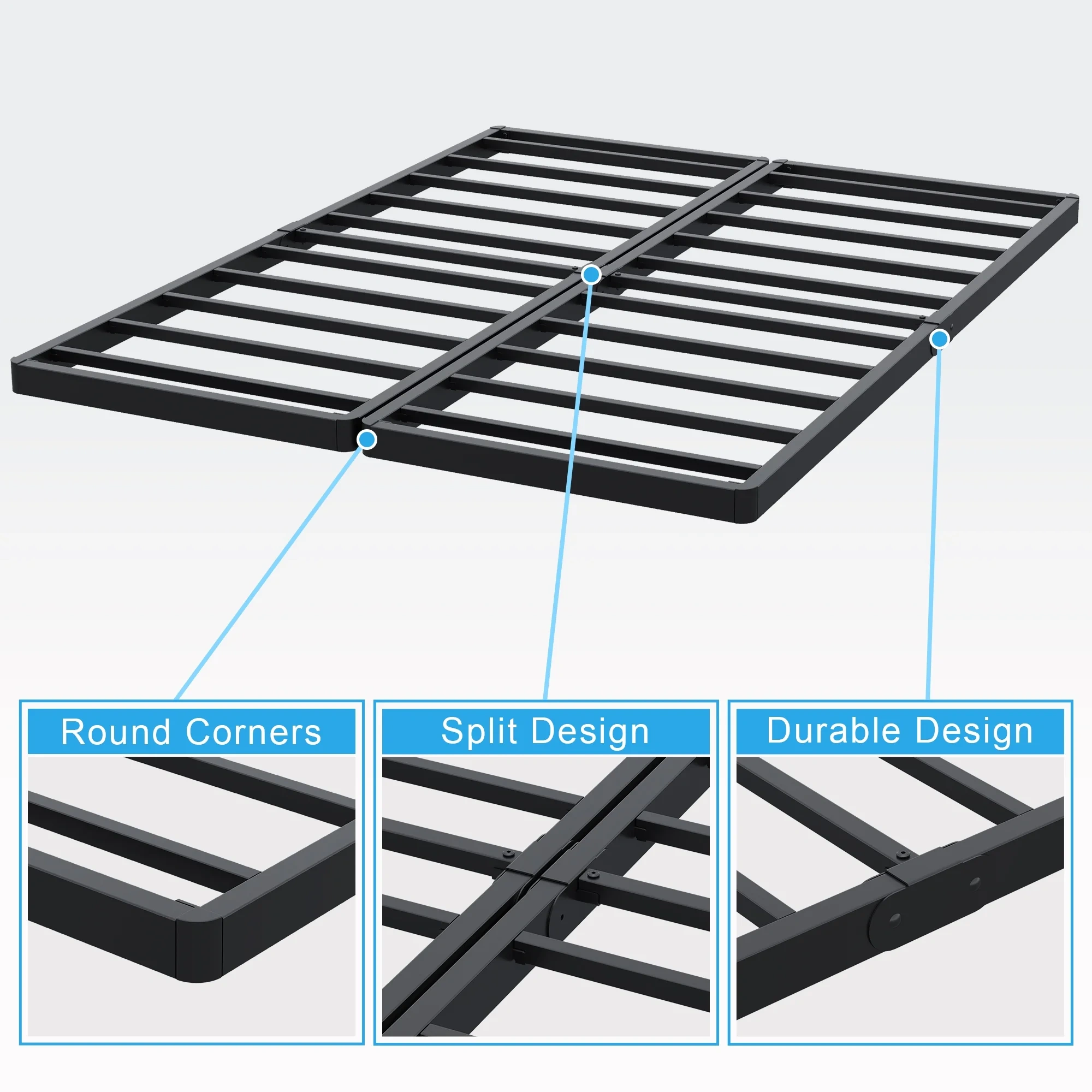 Maenizi Twin XL Bed Frame with Upholstered Headboard, 18 inch Tall Twin XL Bed Frames, Steel Slat Support, Noise Free, No Box Spring Needed, Easy Assembly, Black