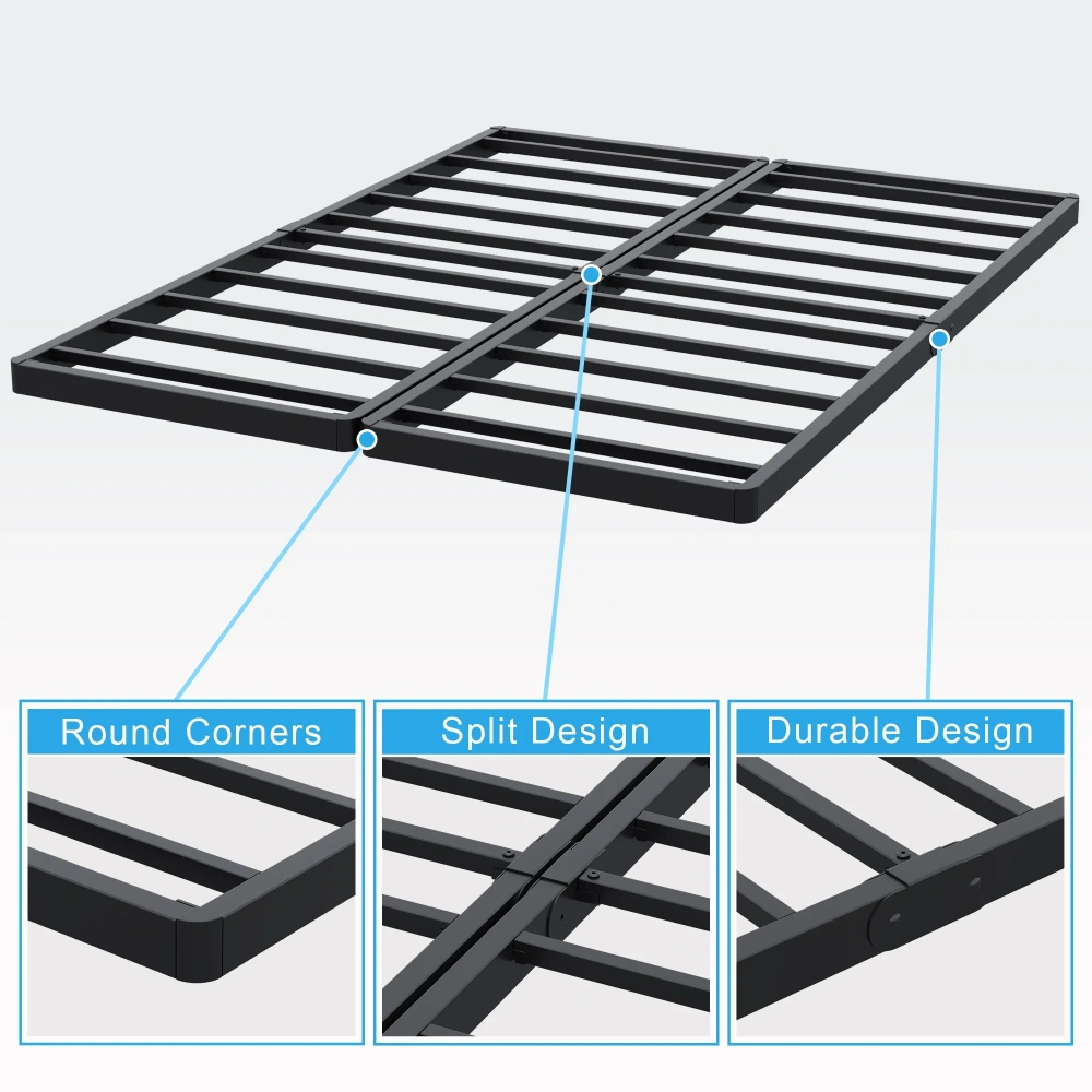 Maenizi Twin XL Bed Frame with Upholstered Headboard, 18 inch Tall Twin XL Bed Frames, Steel Slat Support, Noise Free, No Box Spring Needed, Easy Assembly, Black