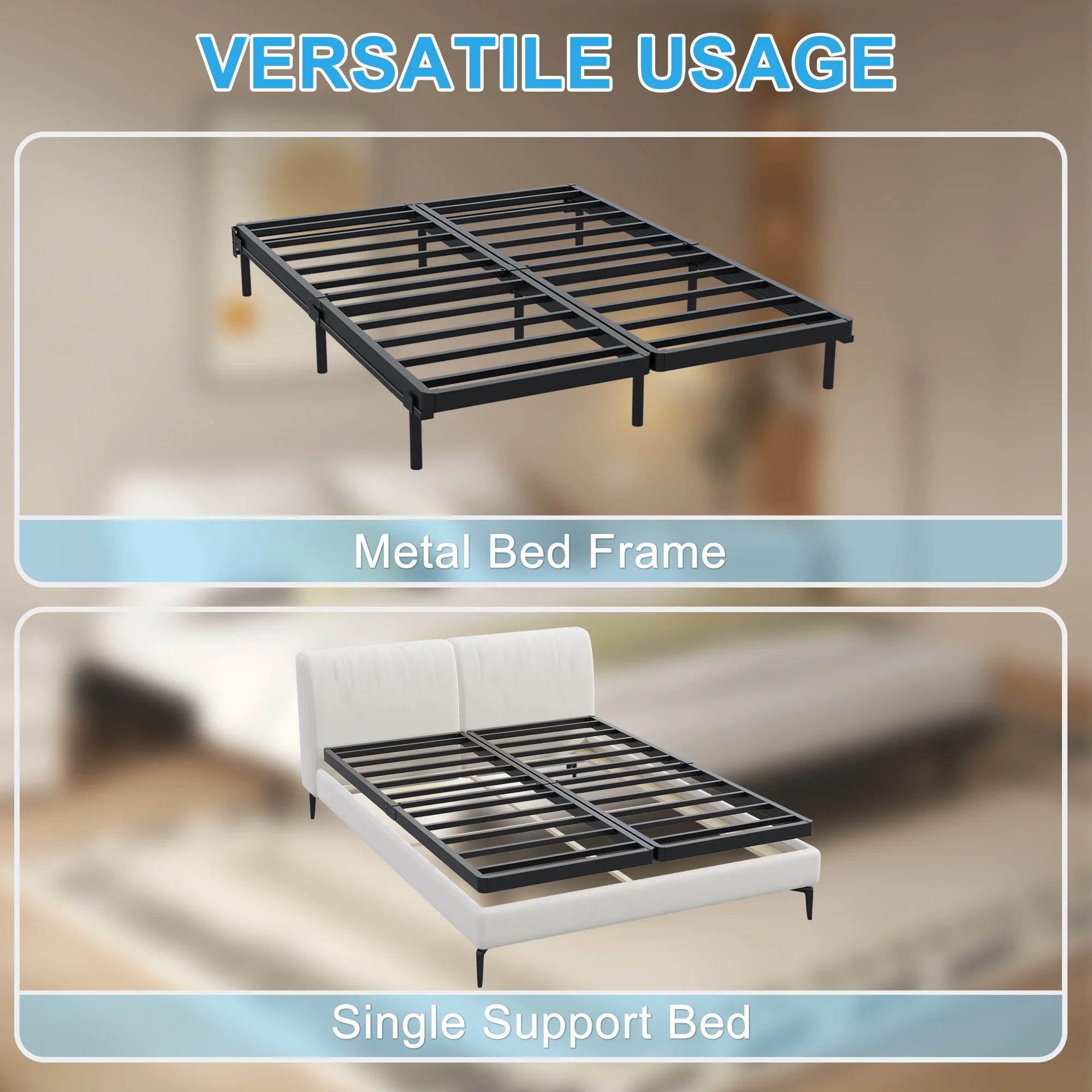 Maenizi Twin XL Bed Frame with Upholstered Headboard, 18 inch Tall Twin XL Bed Frames, Steel Slat Support, Noise Free, No Box Spring Needed, Easy Assembly, Black