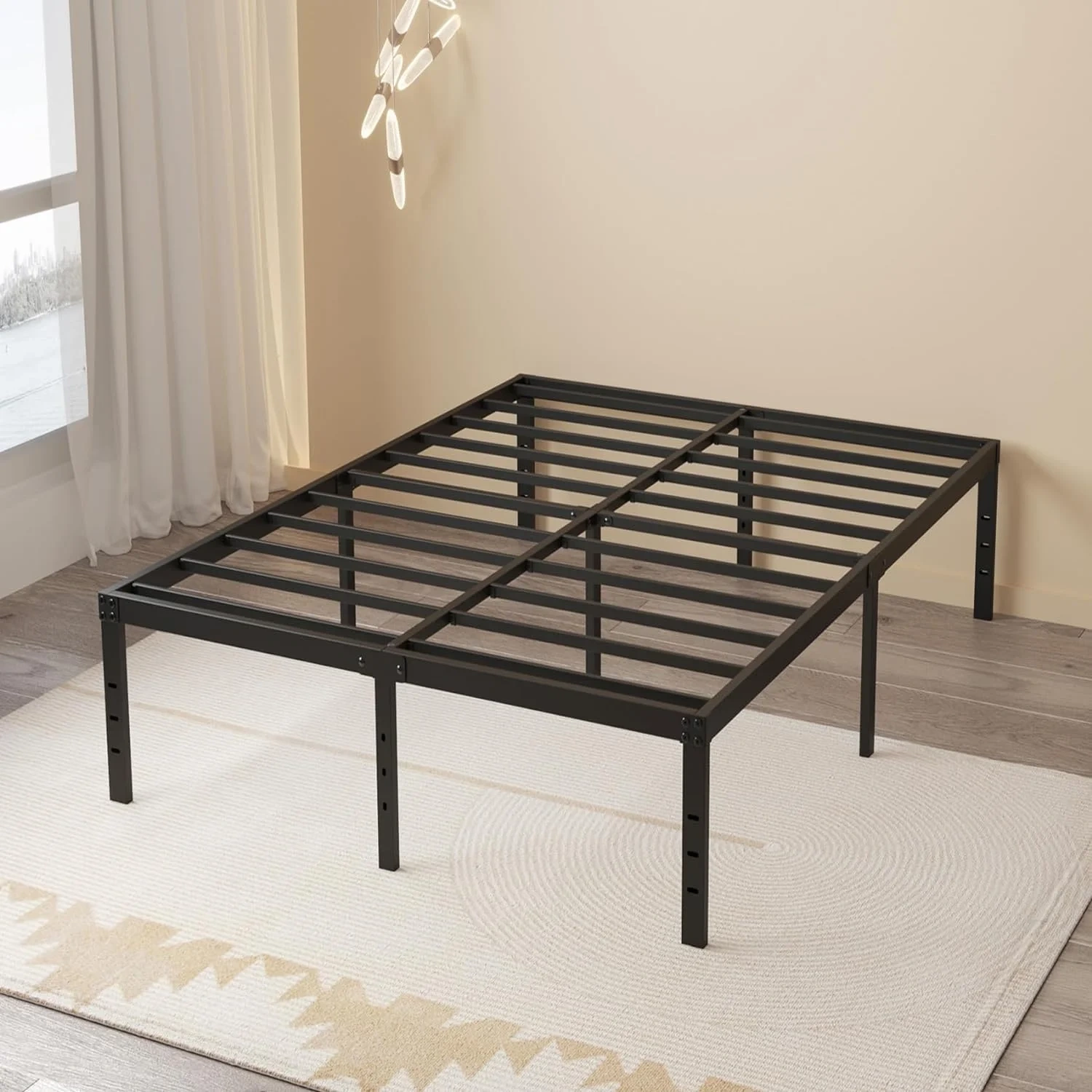 Maenizi 20 inch Queen Bed Frame No Box Spring Needed, Heavy Duty Metal Queen Platform Bed Frame Support Up to 3000 lbs, Easy Assembly, Noise Free, Black