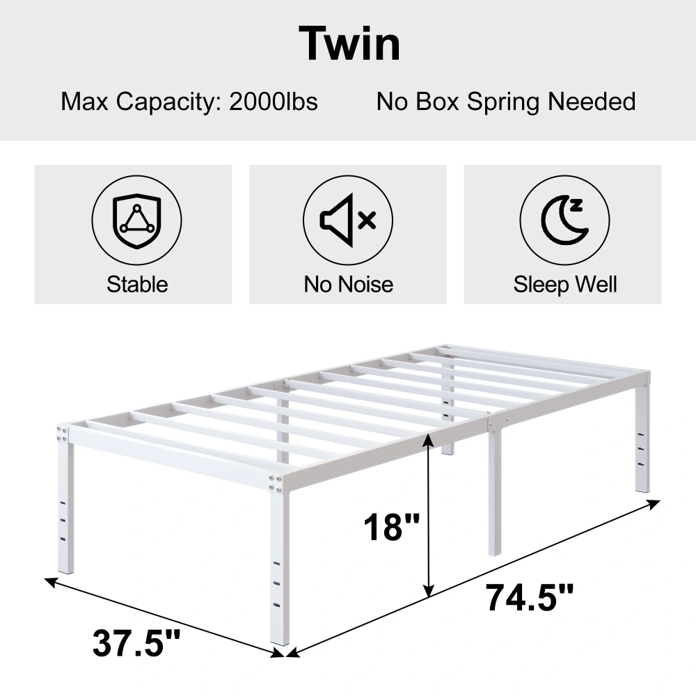 Maenize 18 inch Queen Bed Frame Heavy Duty Metal Platform No Box Spring Needed, Maximum Storage, Easy Assembly, Noise Free, White