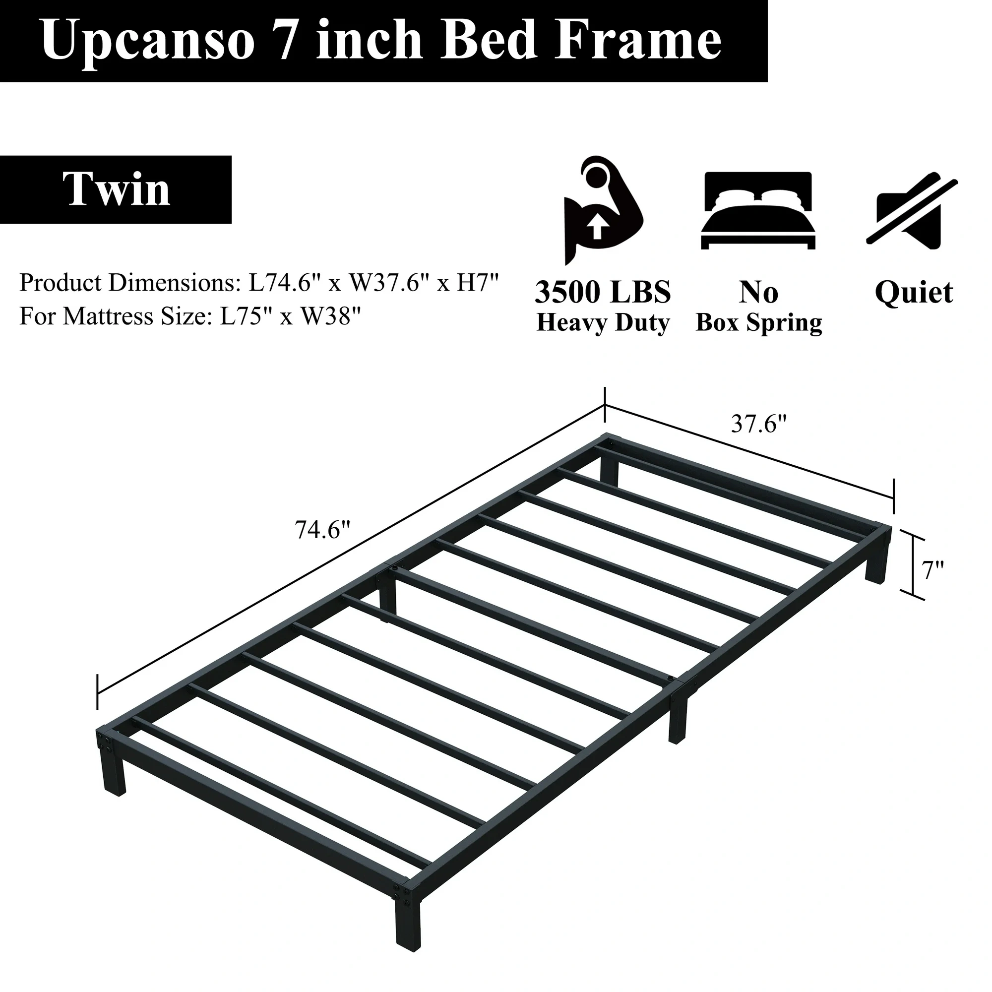 Maenizi 20 inch Queen Bed Frame No Box Spring Needed, Heavy Duty Metal Queen Platform Bed Frame Support Up to 3000 lbs, Easy Assembly, Noise Free, Black
