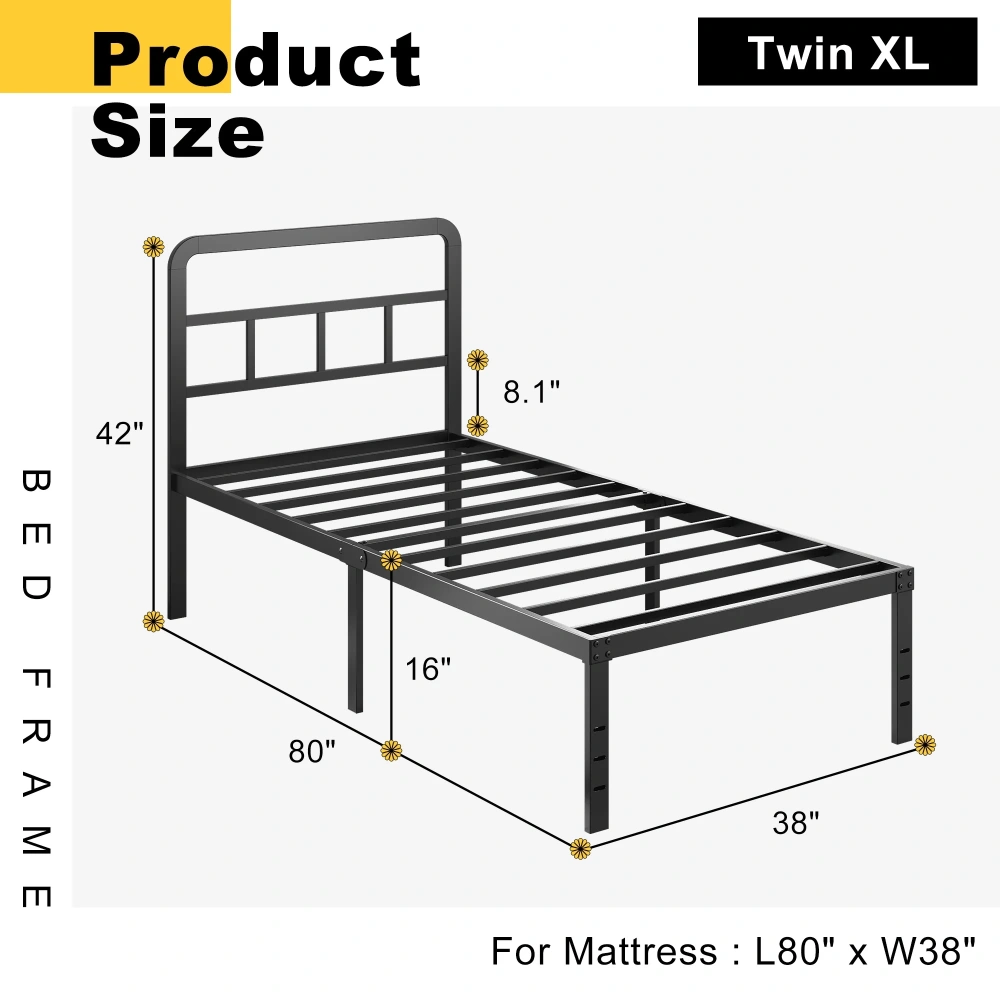 Maenizi Twin XL 12 inch Twin XL Metal Bed Frame No Box Spring Needed, Heavy Duty Metal Slats, Noise Free, Easy Assemble, Black