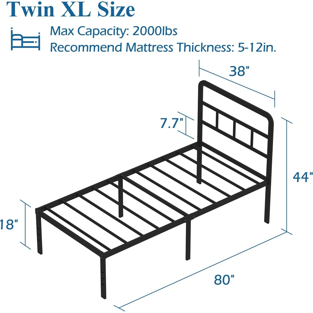 Maenizi Twin XL 12 inch Twin XL Metal Bed Frame No Box Spring Needed, Heavy Duty Metal Slats, Noise Free, Easy Assemble, Black