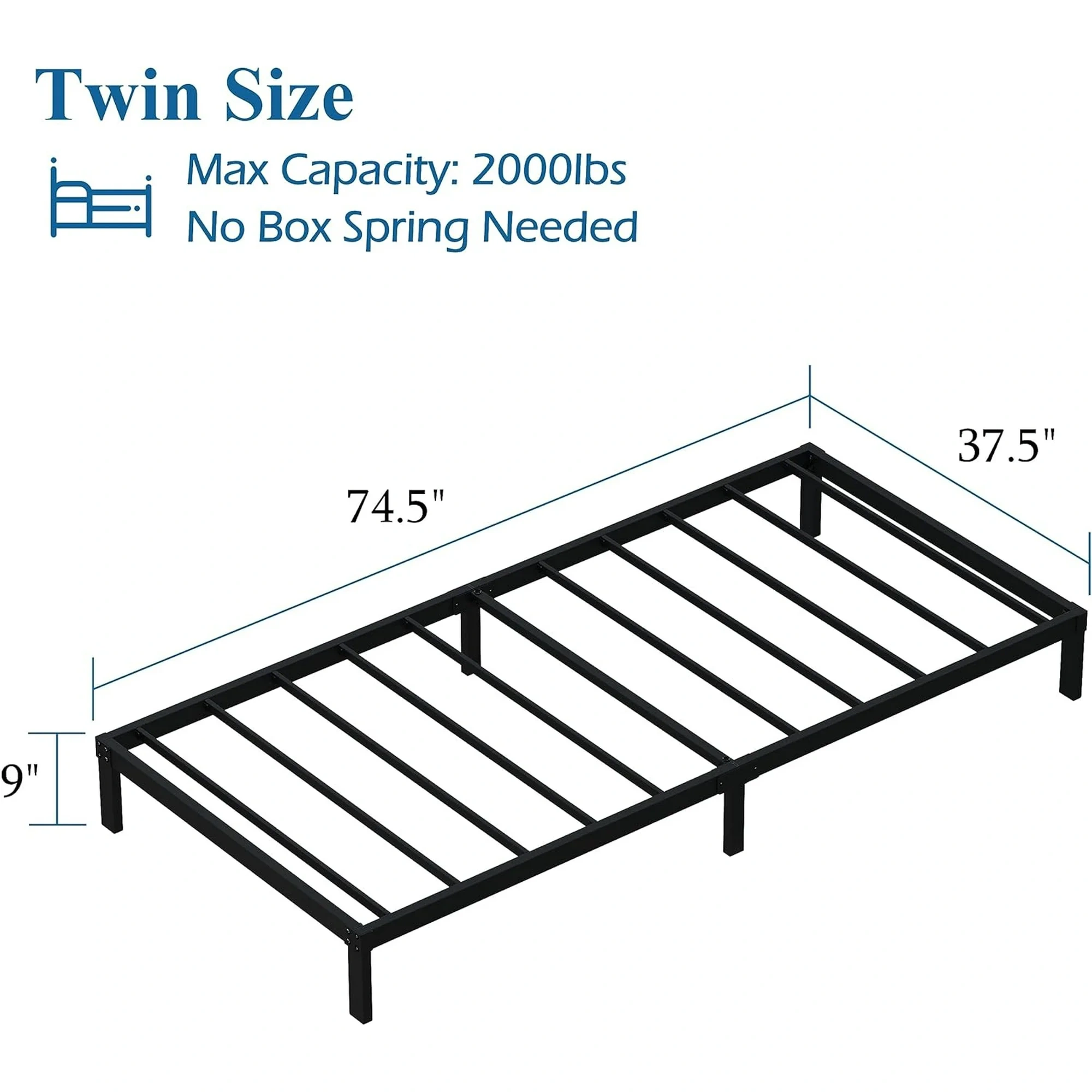 Maenizi 20 inch Queen Bed Frame No Box Spring Needed, Heavy Duty Metal Queen Platform Bed Frame Support Up to 3000 lbs, Easy Assembly, Noise Free, Black