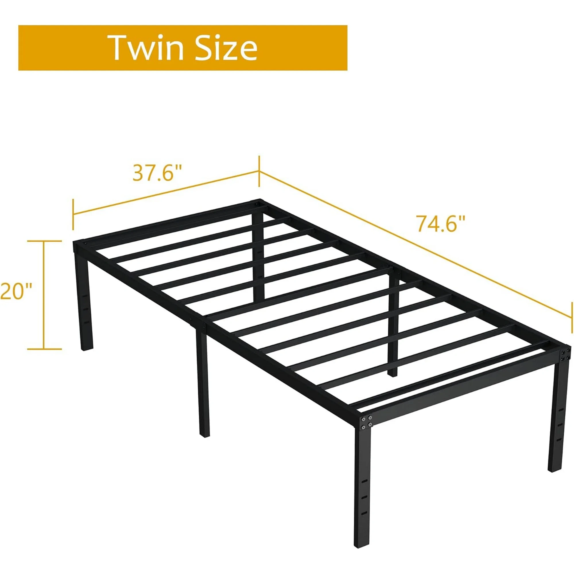 Maenizi 20 inch Queen Bed Frame No Box Spring Needed, Heavy Duty Metal Queen Platform Bed Frame Support Up to 3000 lbs, Easy Assembly, Noise Free, Black