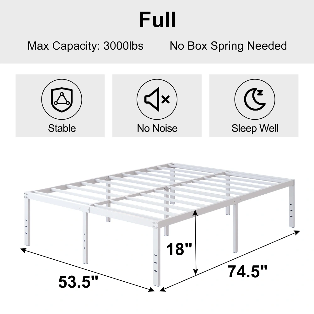 Maenize 18 inch Queen Bed Frame Heavy Duty Metal Platform No Box Spring Needed, Maximum Storage, Easy Assembly, Noise Free, White