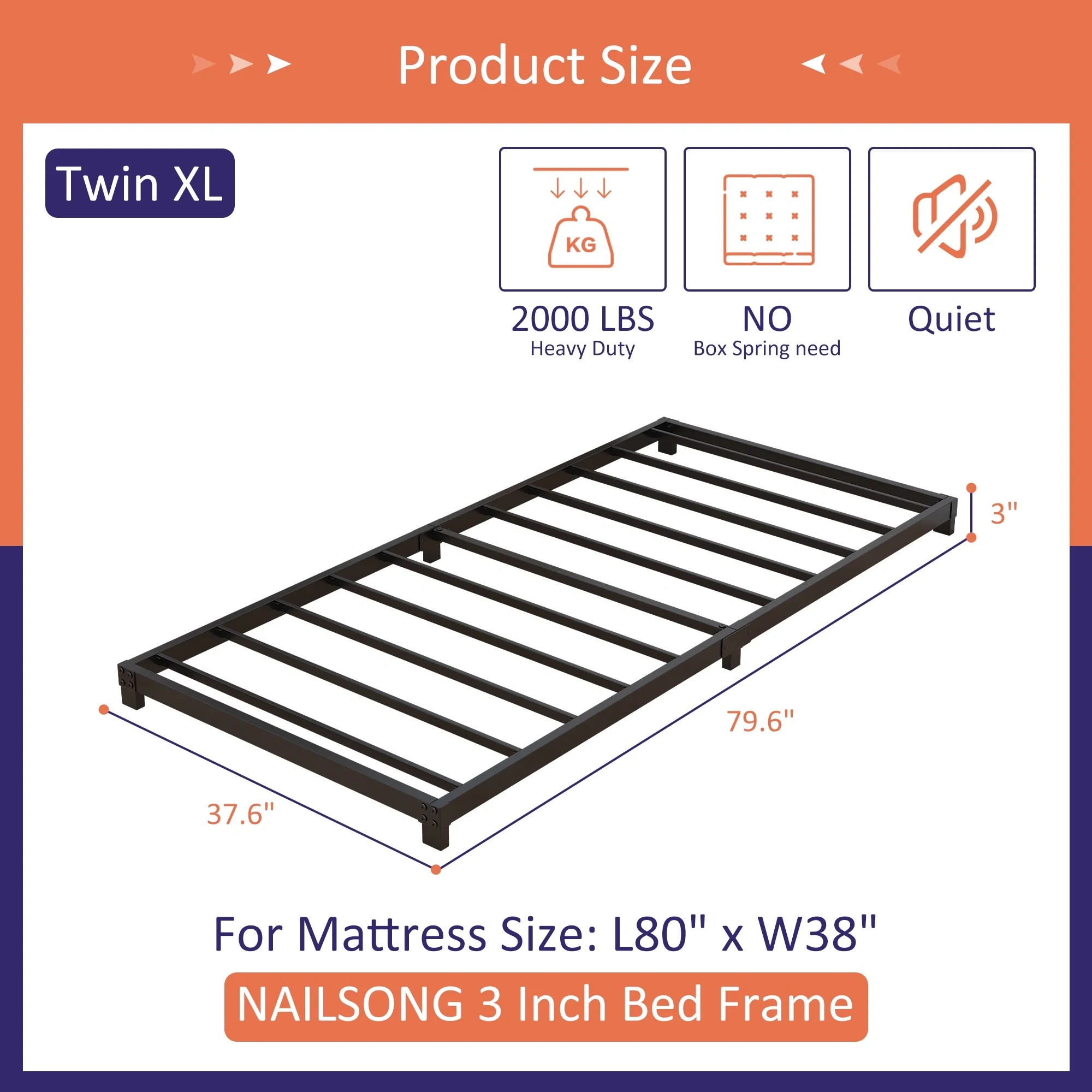 Maenizi 20 inch Queen Bed Frame No Box Spring Needed, Heavy Duty Metal Queen Platform Bed Frame Support Up to 3000 lbs, Easy Assembly, Noise Free, Black