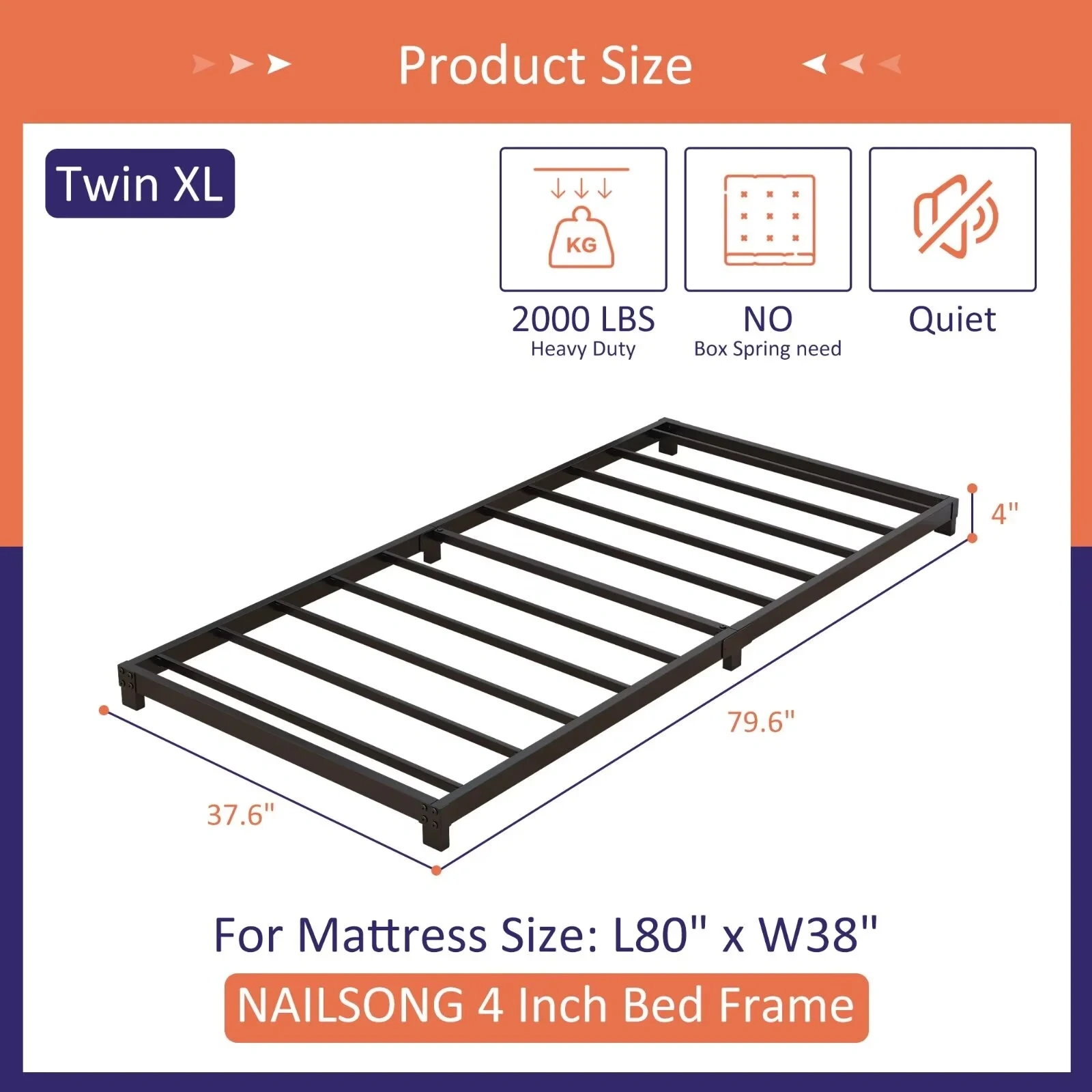 Maenizi 20 inch Queen Bed Frame No Box Spring Needed, Heavy Duty Metal Queen Platform Bed Frame Support Up to 3000 lbs, Easy Assembly, Noise Free, Black