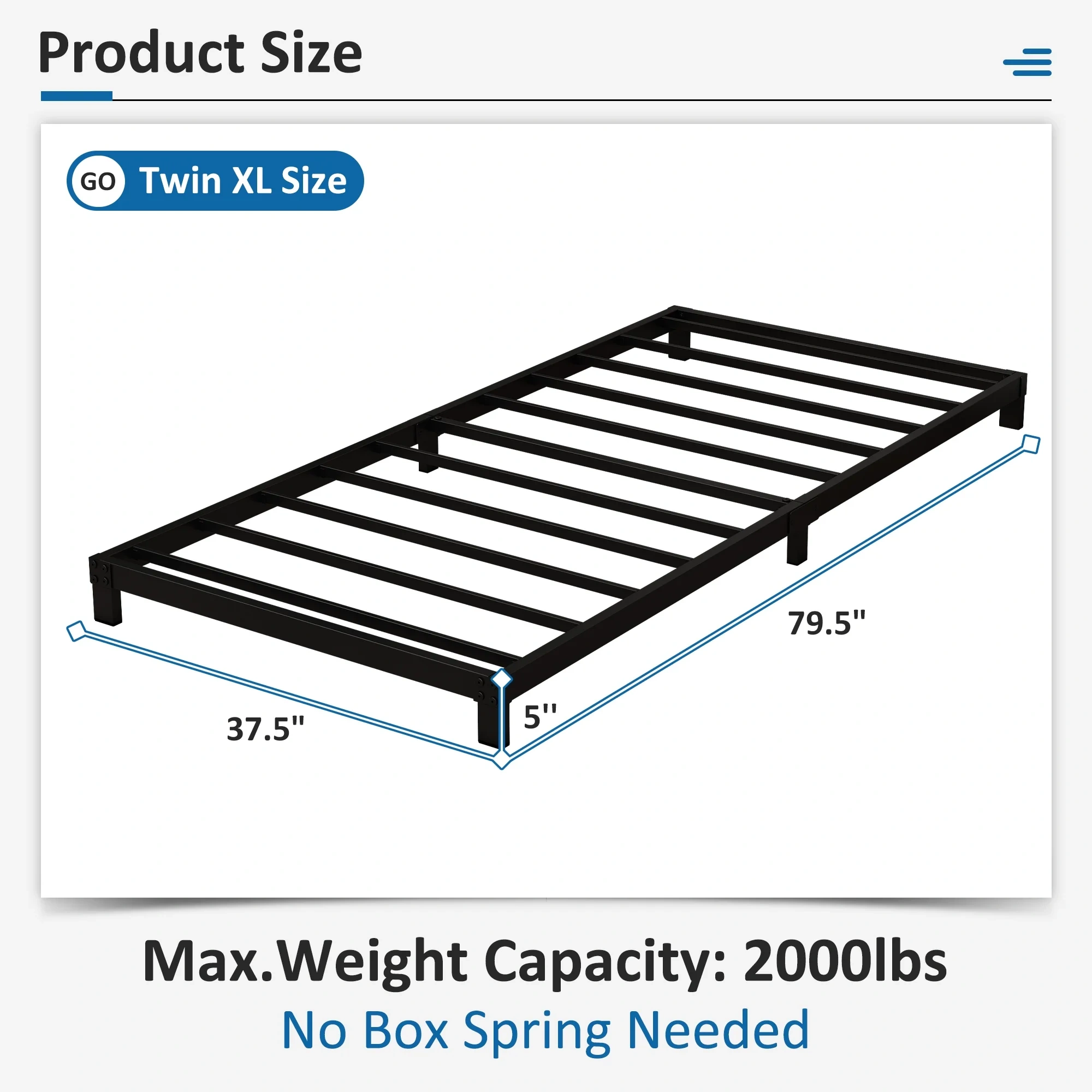 Maenizi 20 inch Queen Bed Frame No Box Spring Needed, Heavy Duty Metal Queen Platform Bed Frame Support Up to 3000 lbs, Easy Assembly, Noise Free, Black