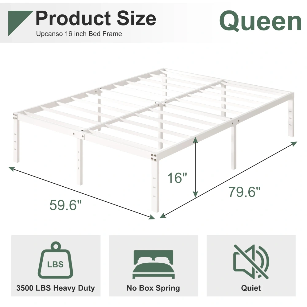 Maenize 18 inch Queen Bed Frame Heavy Duty Metal Platform No Box Spring Needed, Maximum Storage, Easy Assembly, Noise Free, White