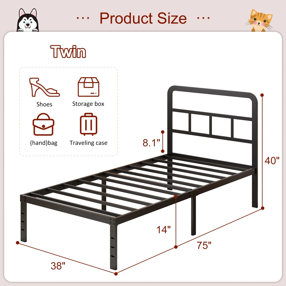 Maenizi Twin XL 12 inch Twin XL Metal Bed Frame No Box Spring Needed, Heavy Duty Metal Slats, Noise Free, Easy Assemble, Black