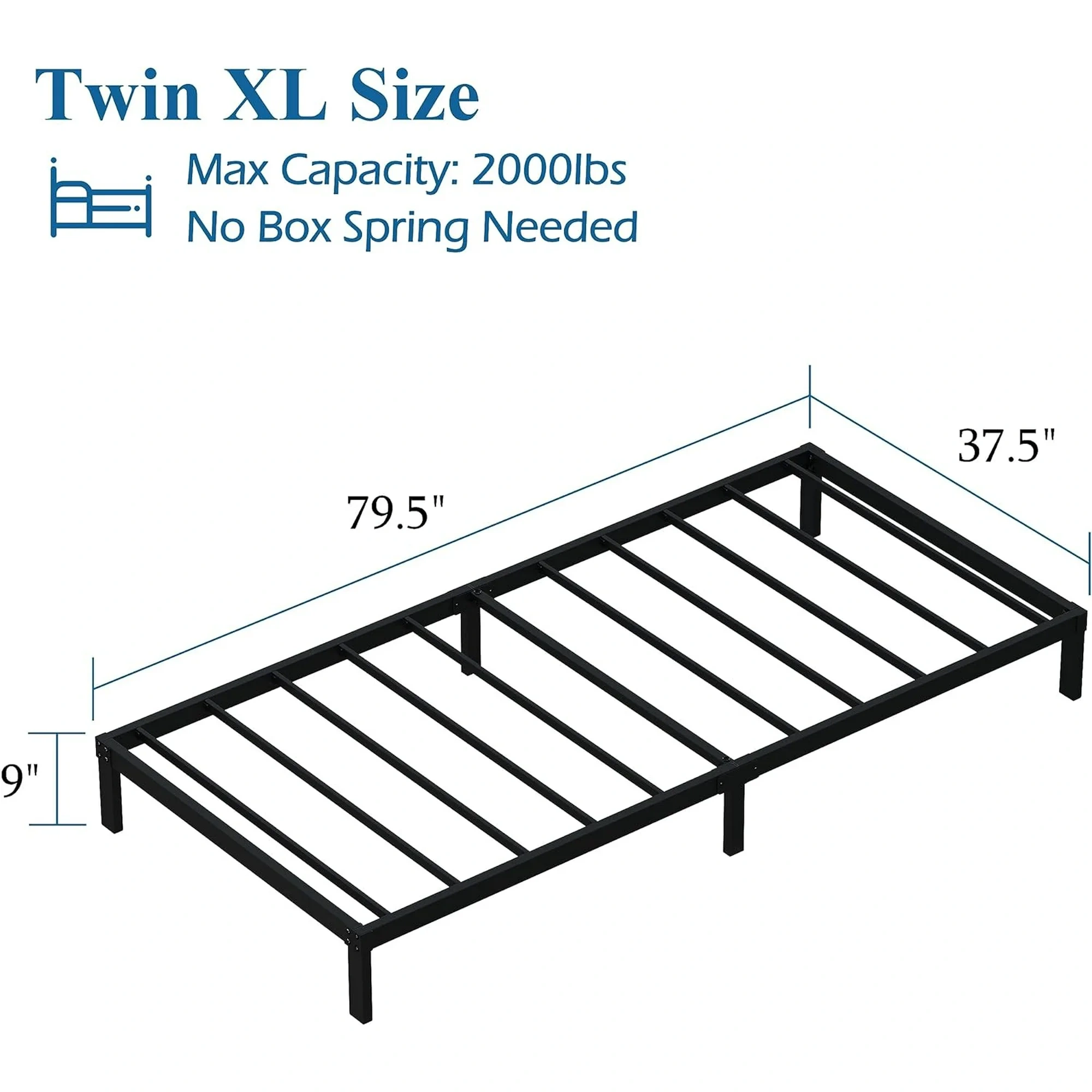 Maenizi 20 inch Queen Bed Frame No Box Spring Needed, Heavy Duty Metal Queen Platform Bed Frame Support Up to 3000 lbs, Easy Assembly, Noise Free, Black