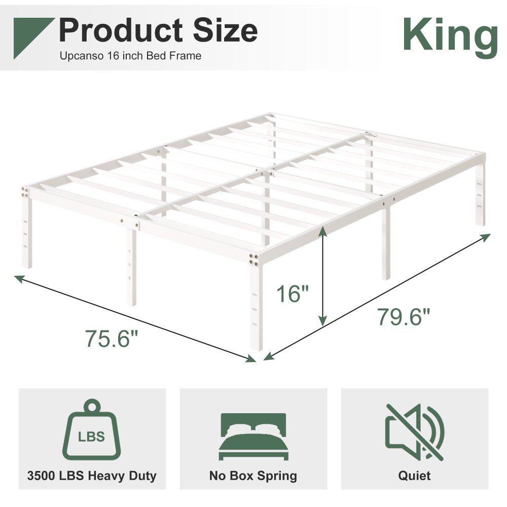 Maenize 18 inch Queen Bed Frame Heavy Duty Metal Platform No Box Spring Needed, Maximum Storage, Easy Assembly, Noise Free, White