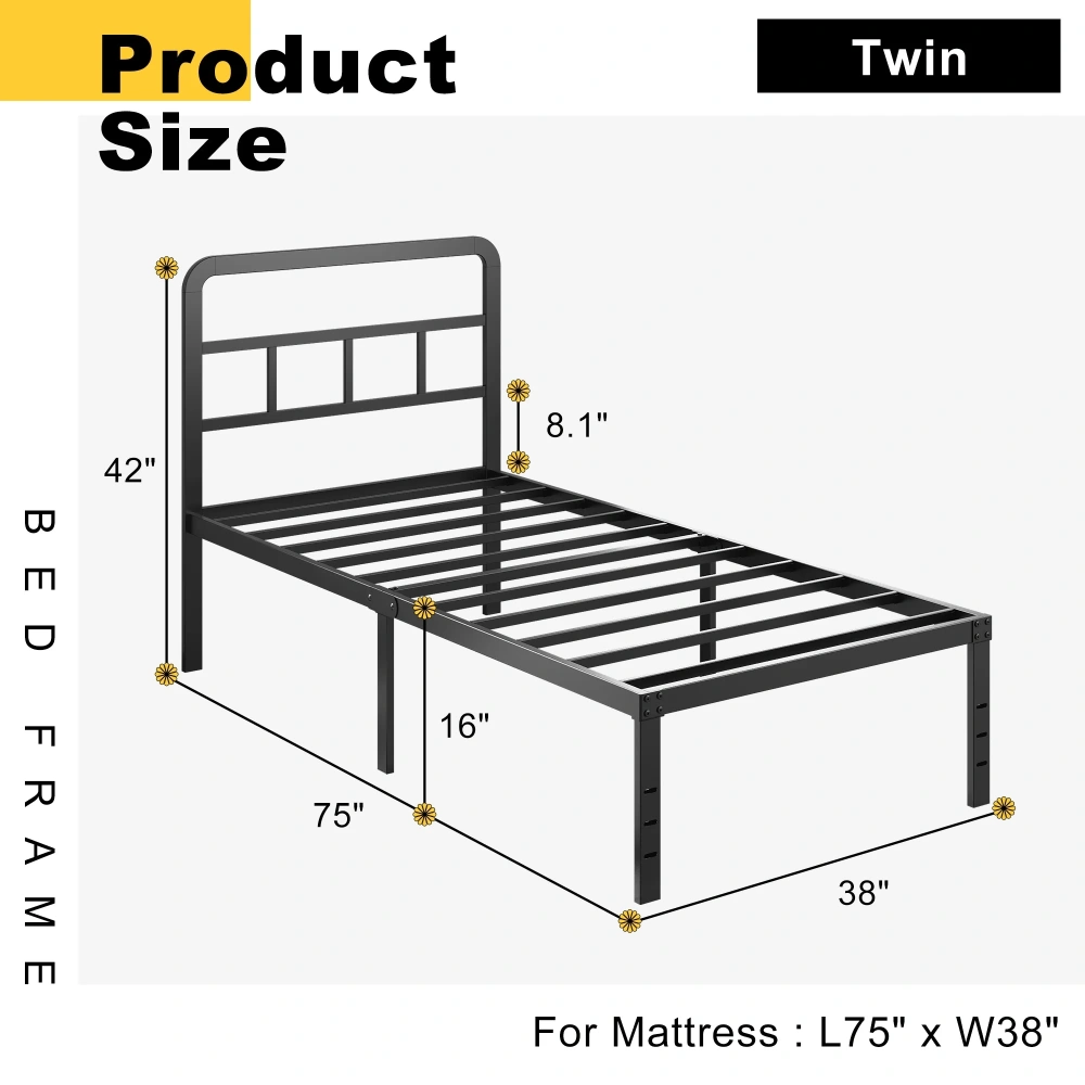 Maenizi Twin XL 12 inch Twin XL Metal Bed Frame No Box Spring Needed, Heavy Duty Metal Slats, Noise Free, Easy Assemble, Black
