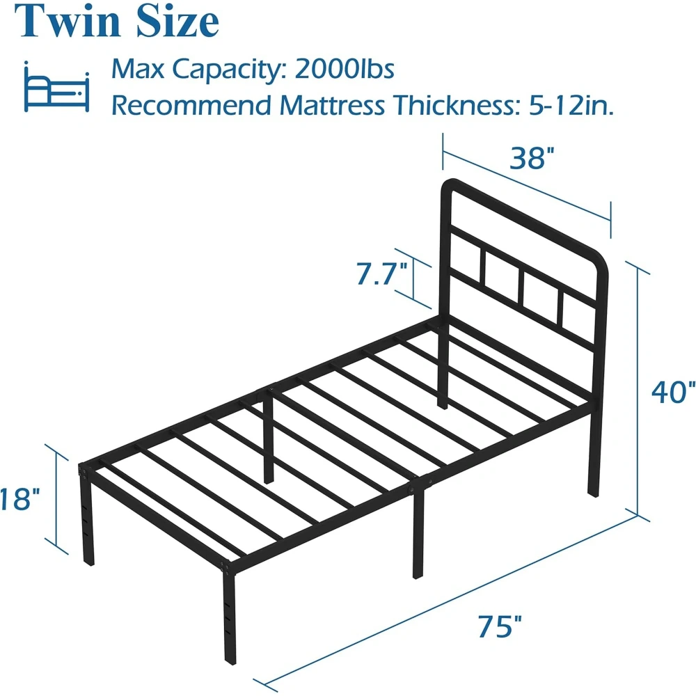 Maenizi Twin XL 12 inch Twin XL Metal Bed Frame No Box Spring Needed, Heavy Duty Metal Slats, Noise Free, Easy Assemble, Black