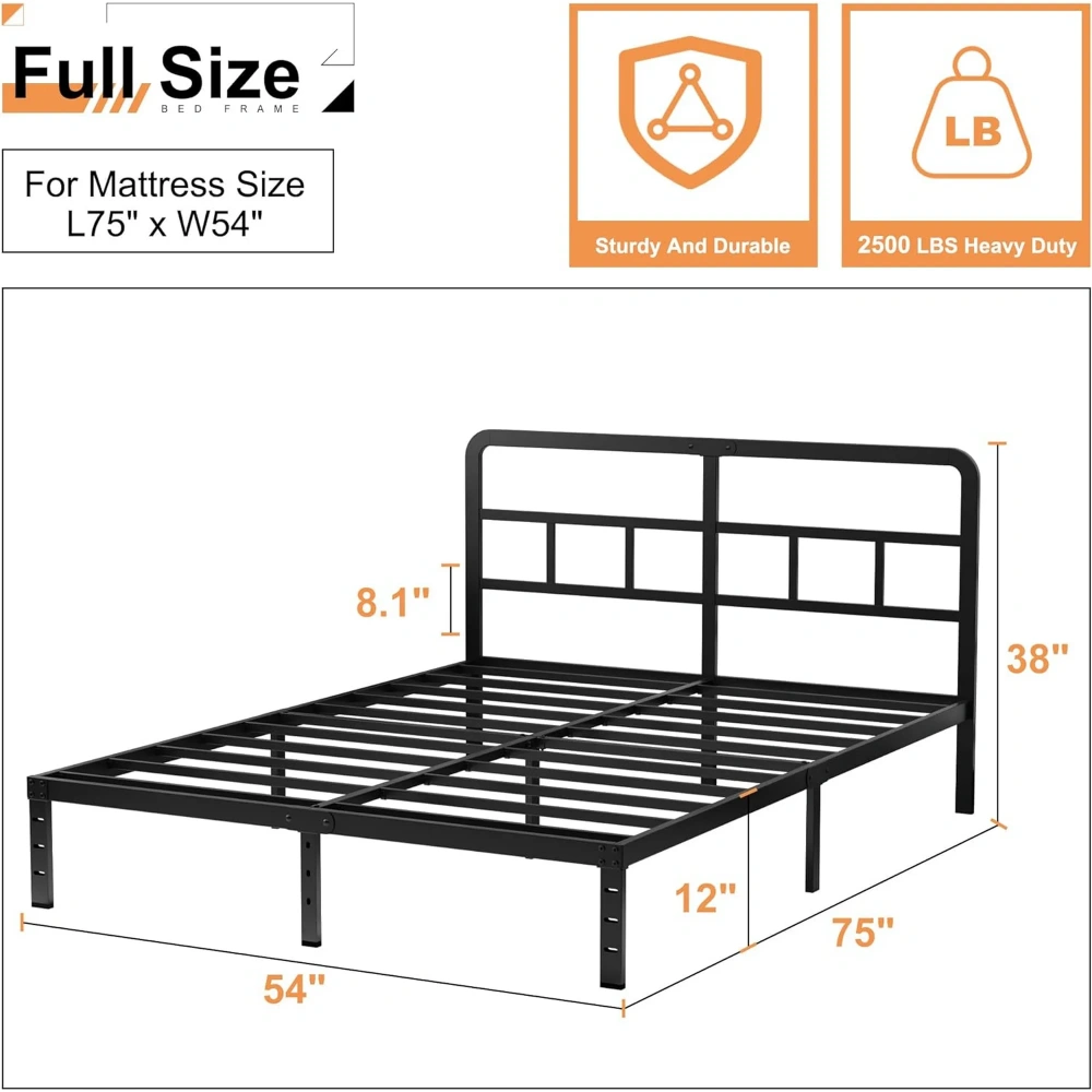 Maenizi Twin XL 12 inch Twin XL Metal Bed Frame No Box Spring Needed, Heavy Duty Metal Slats, Noise Free, Easy Assemble, Black