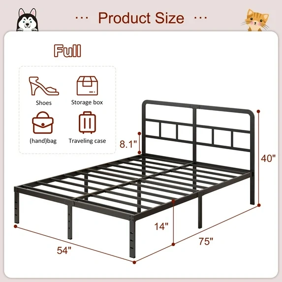 Maenizi Twin XL 12 inch Twin XL Metal Bed Frame No Box Spring Needed, Heavy Duty Metal Slats, Noise Free, Easy Assemble, Black
