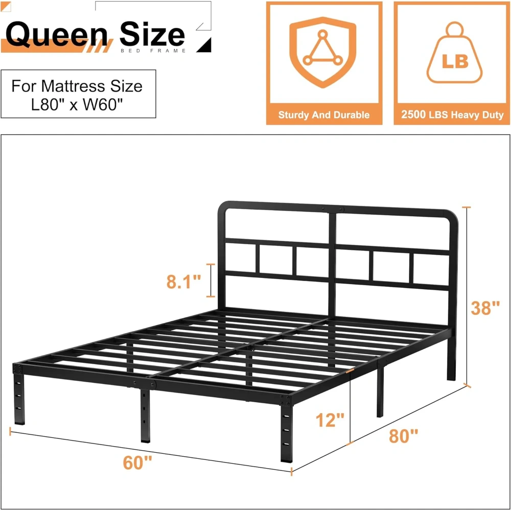 Maenizi Twin XL 12 inch Twin XL Metal Bed Frame No Box Spring Needed, Heavy Duty Metal Slats, Noise Free, Easy Assemble, Black