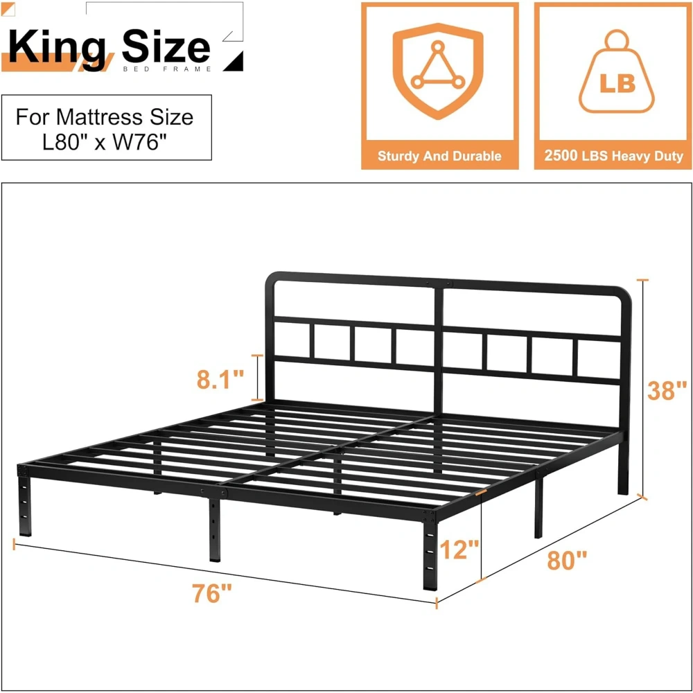 Maenizi Twin XL 12 inch Twin XL Metal Bed Frame No Box Spring Needed, Heavy Duty Metal Slats, Noise Free, Easy Assemble, Black