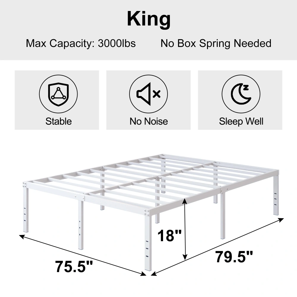 Maenize 18 inch Queen Bed Frame Heavy Duty Metal Platform No Box Spring Needed, Maximum Storage, Easy Assembly, Noise Free, White