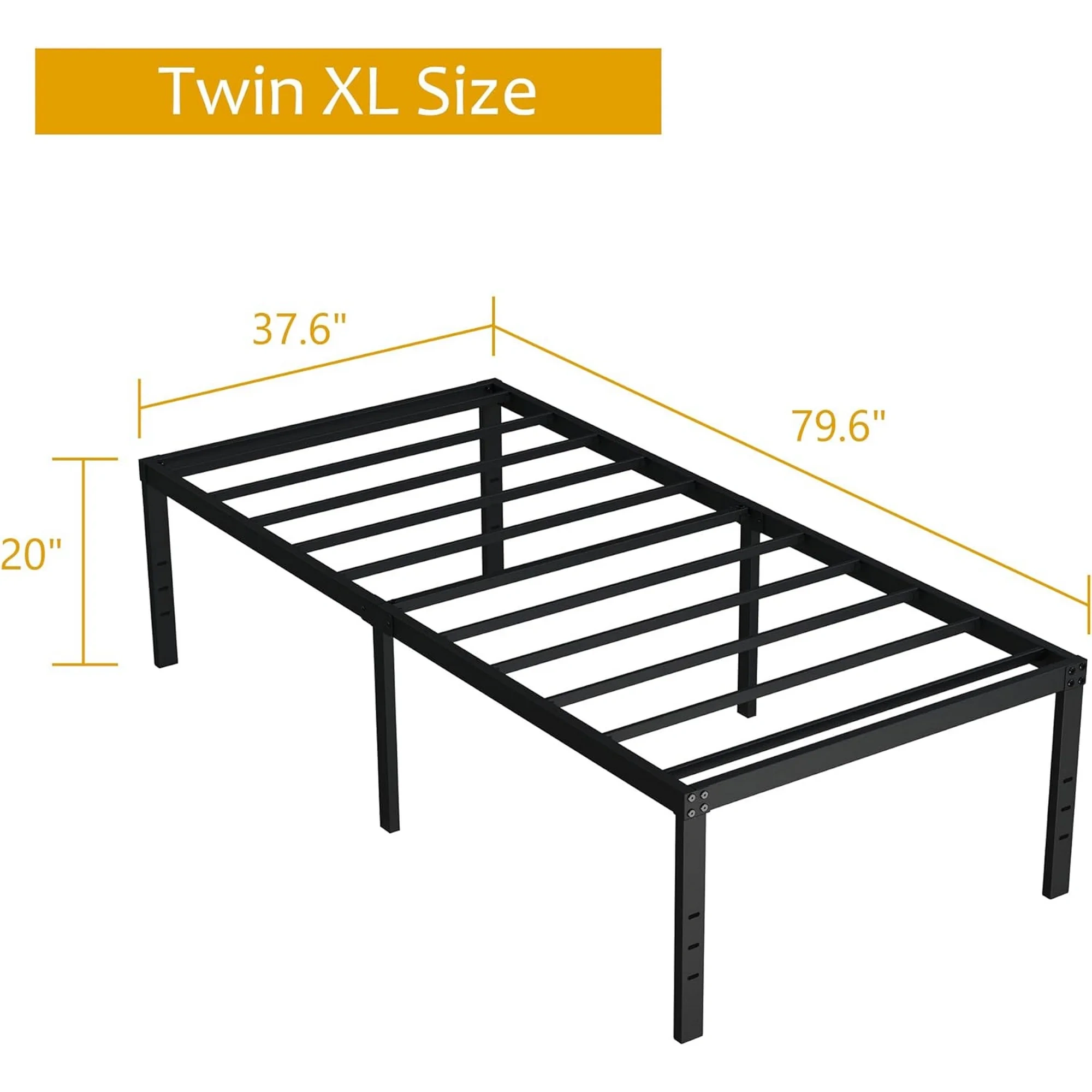 Maenizi 20 inch Queen Bed Frame No Box Spring Needed, Heavy Duty Metal Queen Platform Bed Frame Support Up to 3000 lbs, Easy Assembly, Noise Free, Black