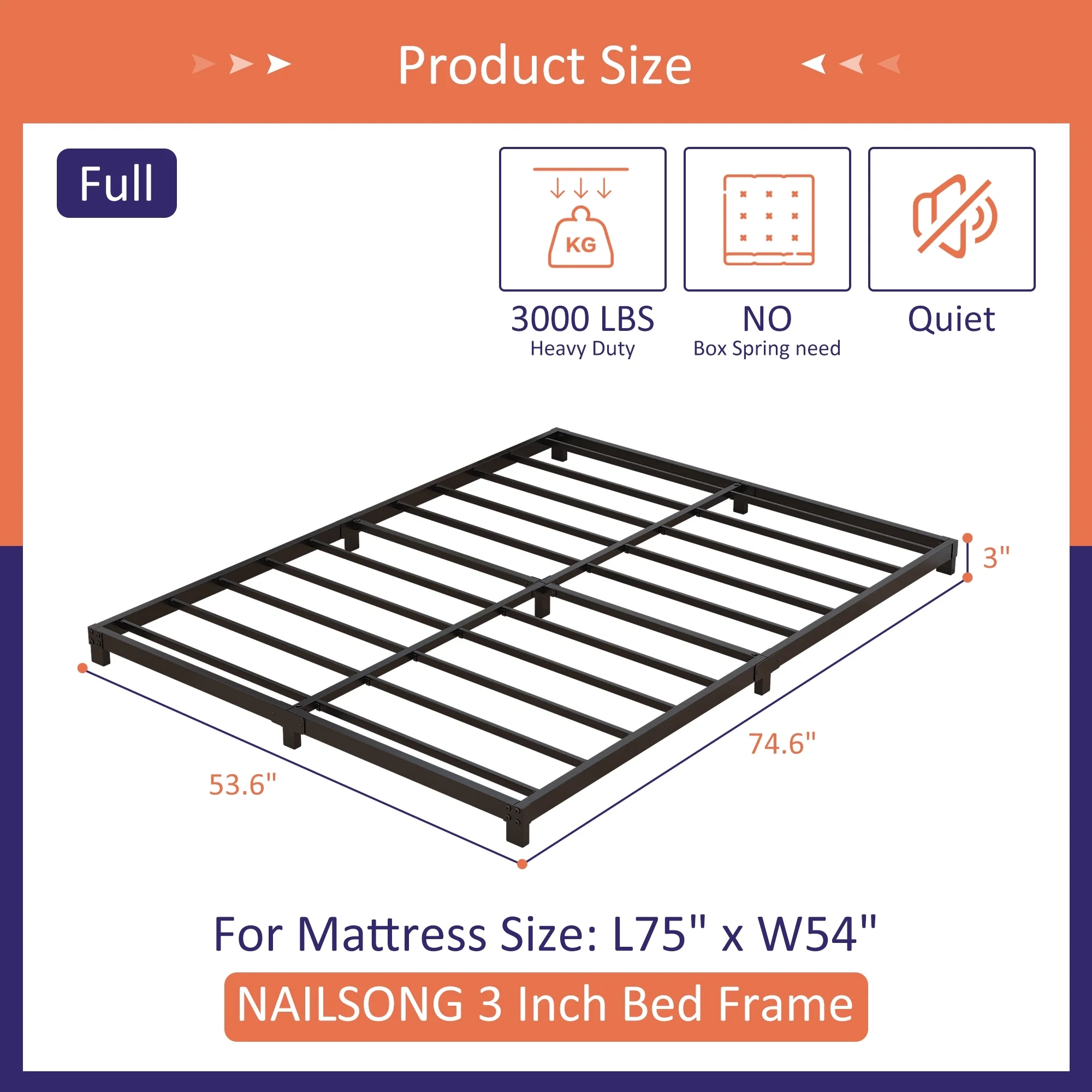Maenizi 20 inch Queen Bed Frame No Box Spring Needed, Heavy Duty Metal Queen Platform Bed Frame Support Up to 3000 lbs, Easy Assembly, Noise Free, Black