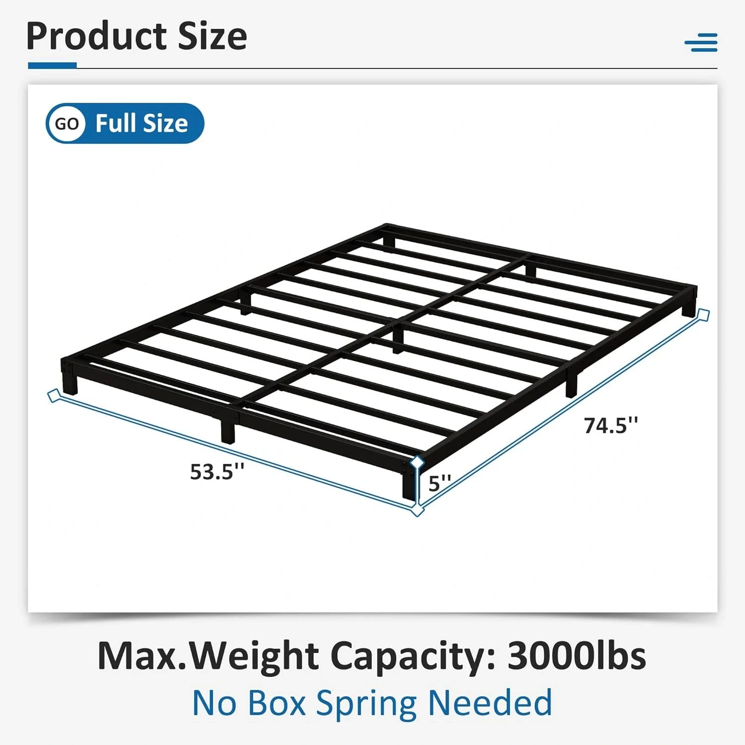 Maenizi 20 inch Queen Bed Frame No Box Spring Needed, Heavy Duty Metal Queen Platform Bed Frame Support Up to 3000 lbs, Easy Assembly, Noise Free, Black