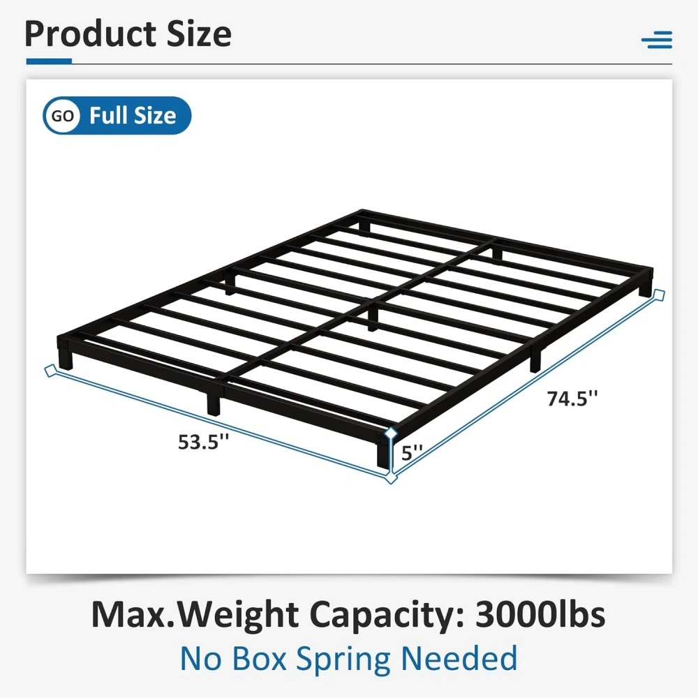 Maenizi 20 inch Queen Bed Frame No Box Spring Needed, Heavy Duty Metal Queen Platform Bed Frame Support Up to 3000 lbs, Easy Assembly, Noise Free, Black