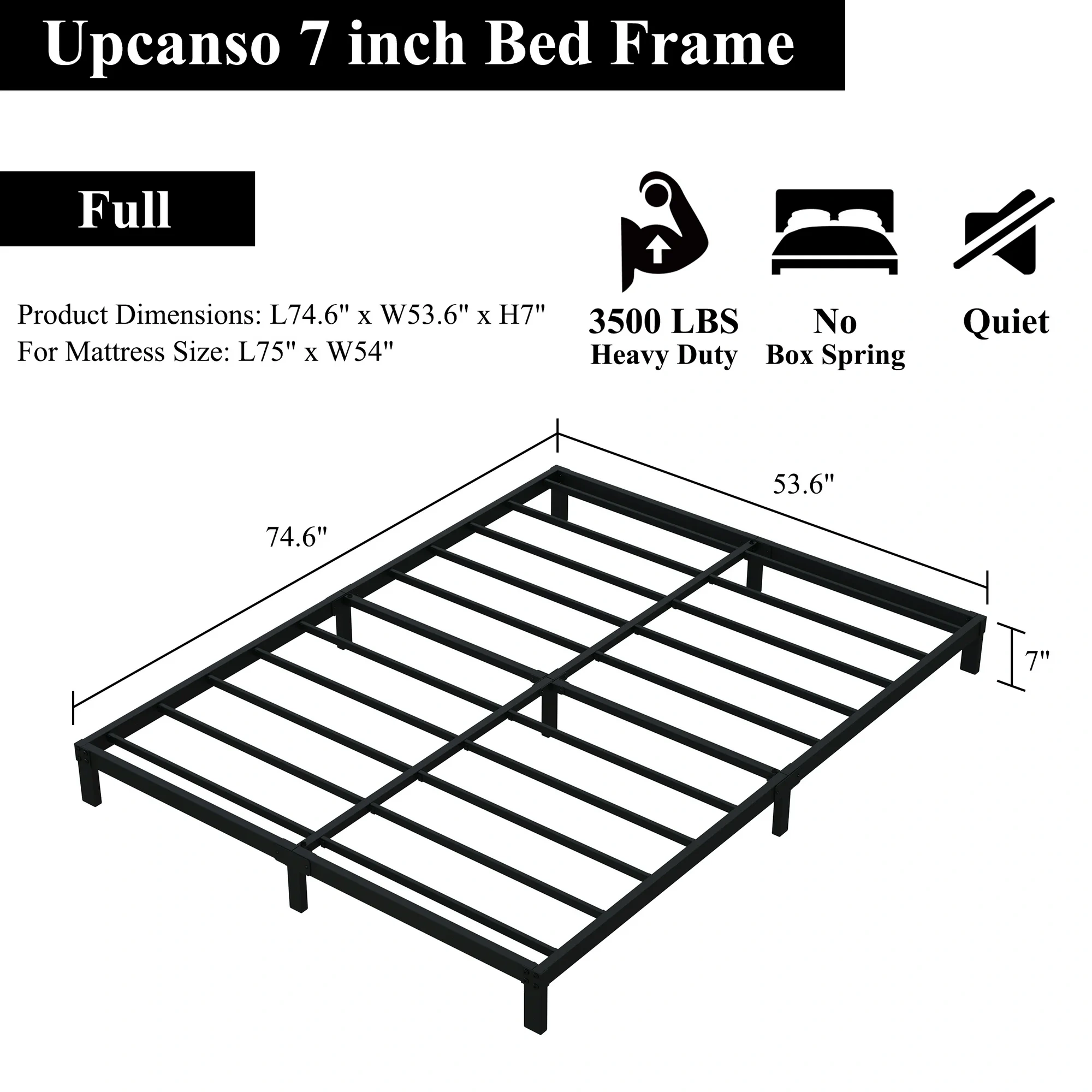 Maenizi 20 inch Queen Bed Frame No Box Spring Needed, Heavy Duty Metal Queen Platform Bed Frame Support Up to 3000 lbs, Easy Assembly, Noise Free, Black