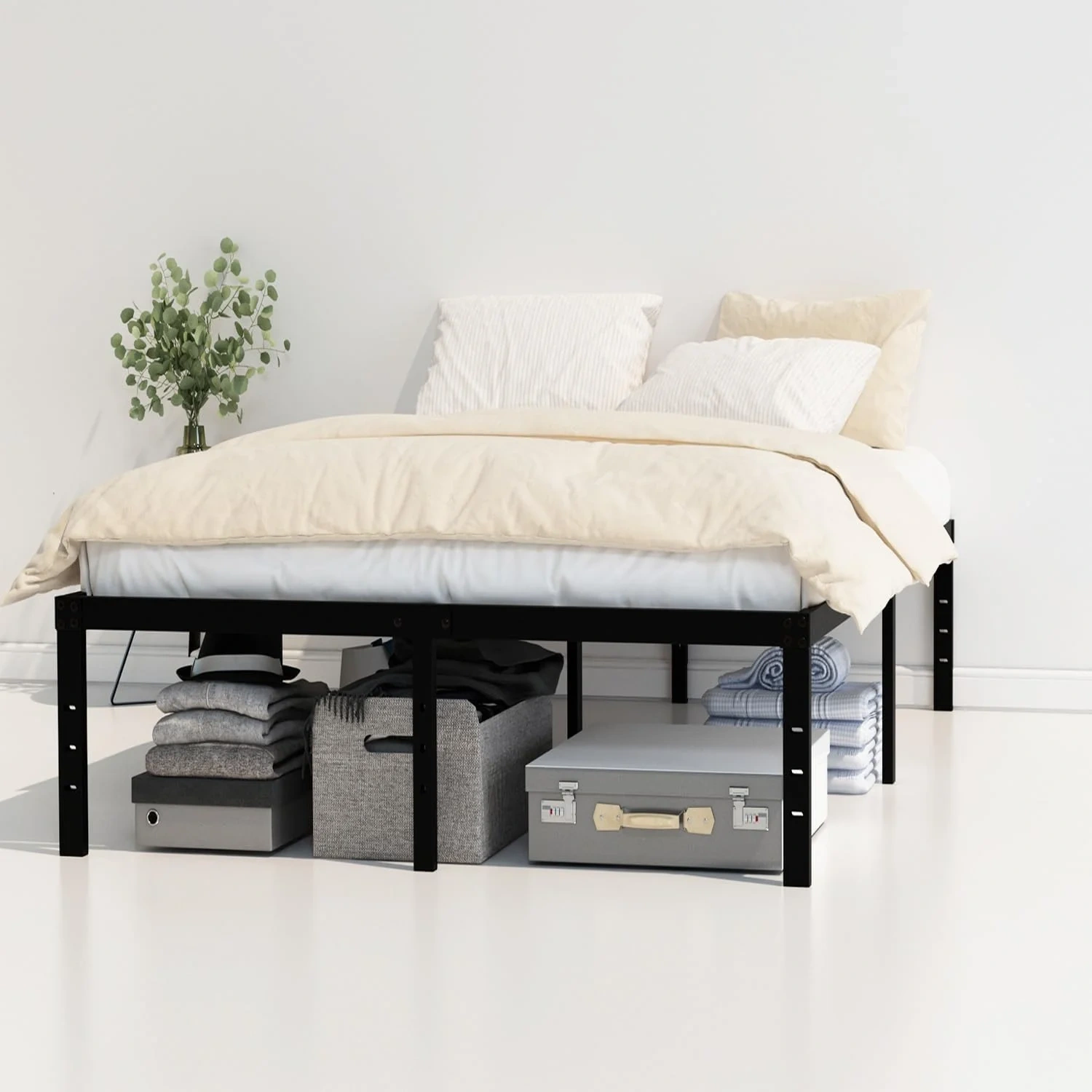 Maenizi 20 inch Queen Bed Frame No Box Spring Needed, Heavy Duty Metal Queen Platform Bed Frame Support Up to 3000 lbs, Easy Assembly, Noise Free, Black