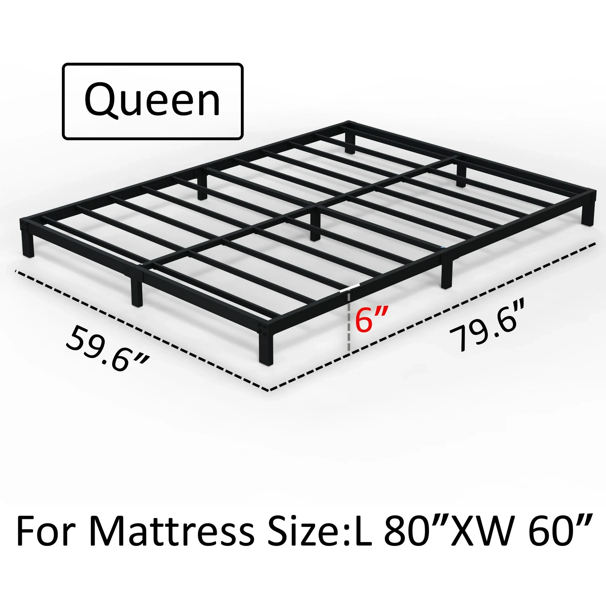 Maenizi 20 inch Queen Bed Frame No Box Spring Needed, Heavy Duty Metal Queen Platform Bed Frame Support Up to 3000 lbs, Easy Assembly, Noise Free, Black