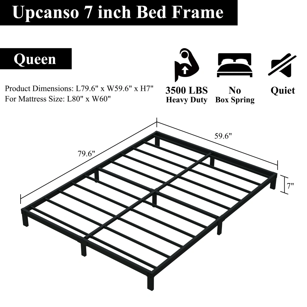 Maenizi 20 inch Queen Bed Frame No Box Spring Needed, Heavy Duty Metal Queen Platform Bed Frame Support Up to 3000 lbs, Easy Assembly, Noise Free, Black