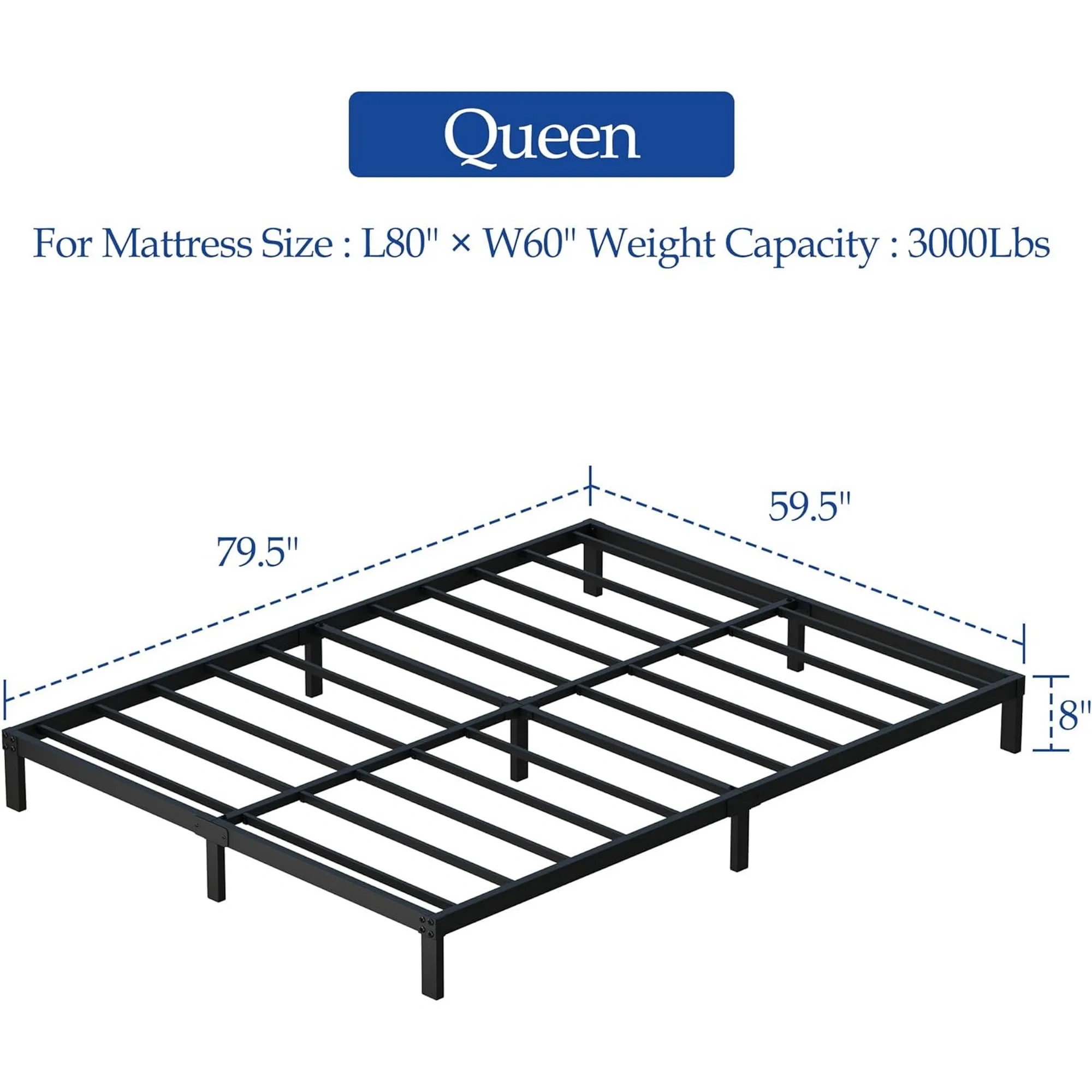 Maenizi 20 inch Queen Bed Frame No Box Spring Needed, Heavy Duty Metal Queen Platform Bed Frame Support Up to 3000 lbs, Easy Assembly, Noise Free, Black