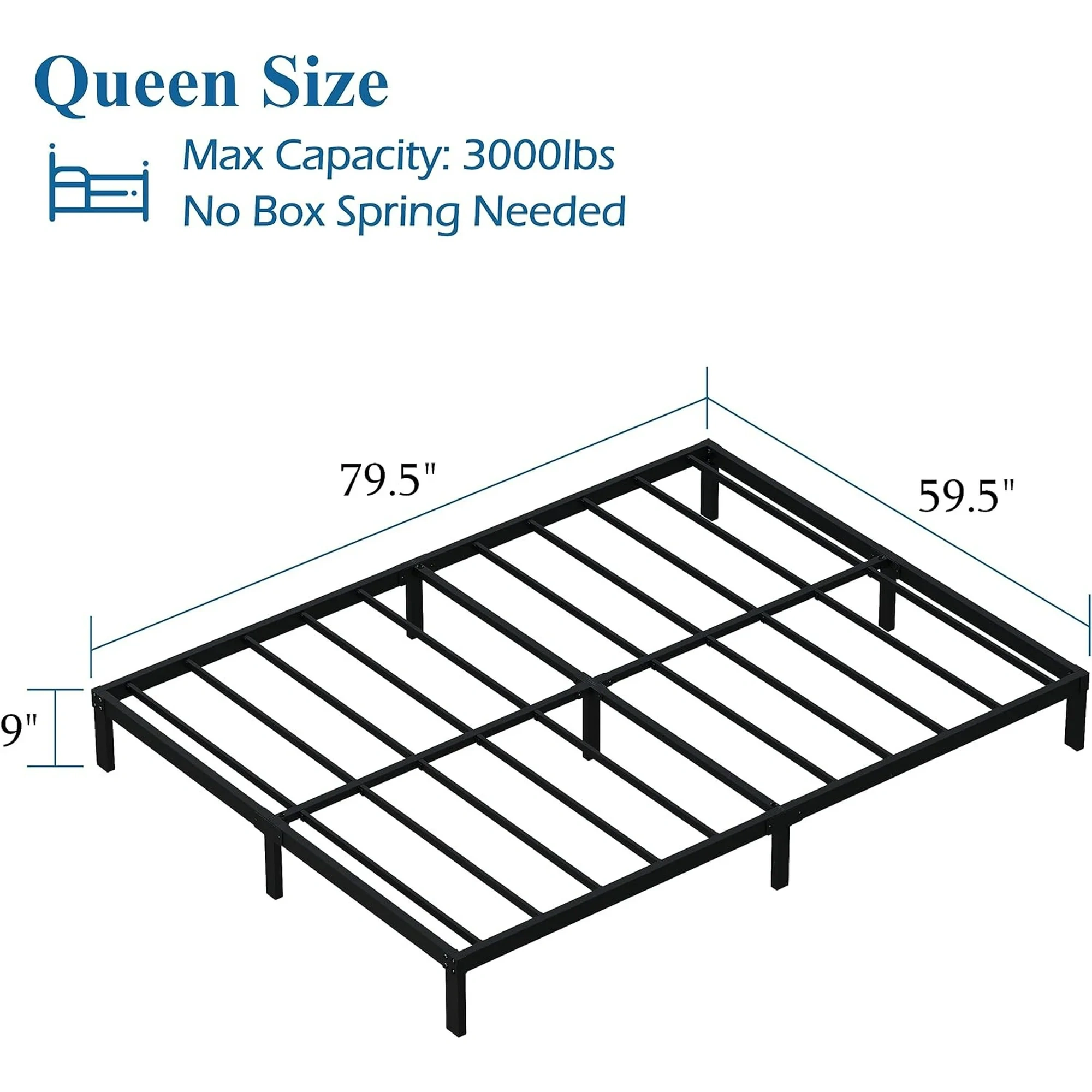 Maenizi 20 inch Queen Bed Frame No Box Spring Needed, Heavy Duty Metal Queen Platform Bed Frame Support Up to 3000 lbs, Easy Assembly, Noise Free, Black