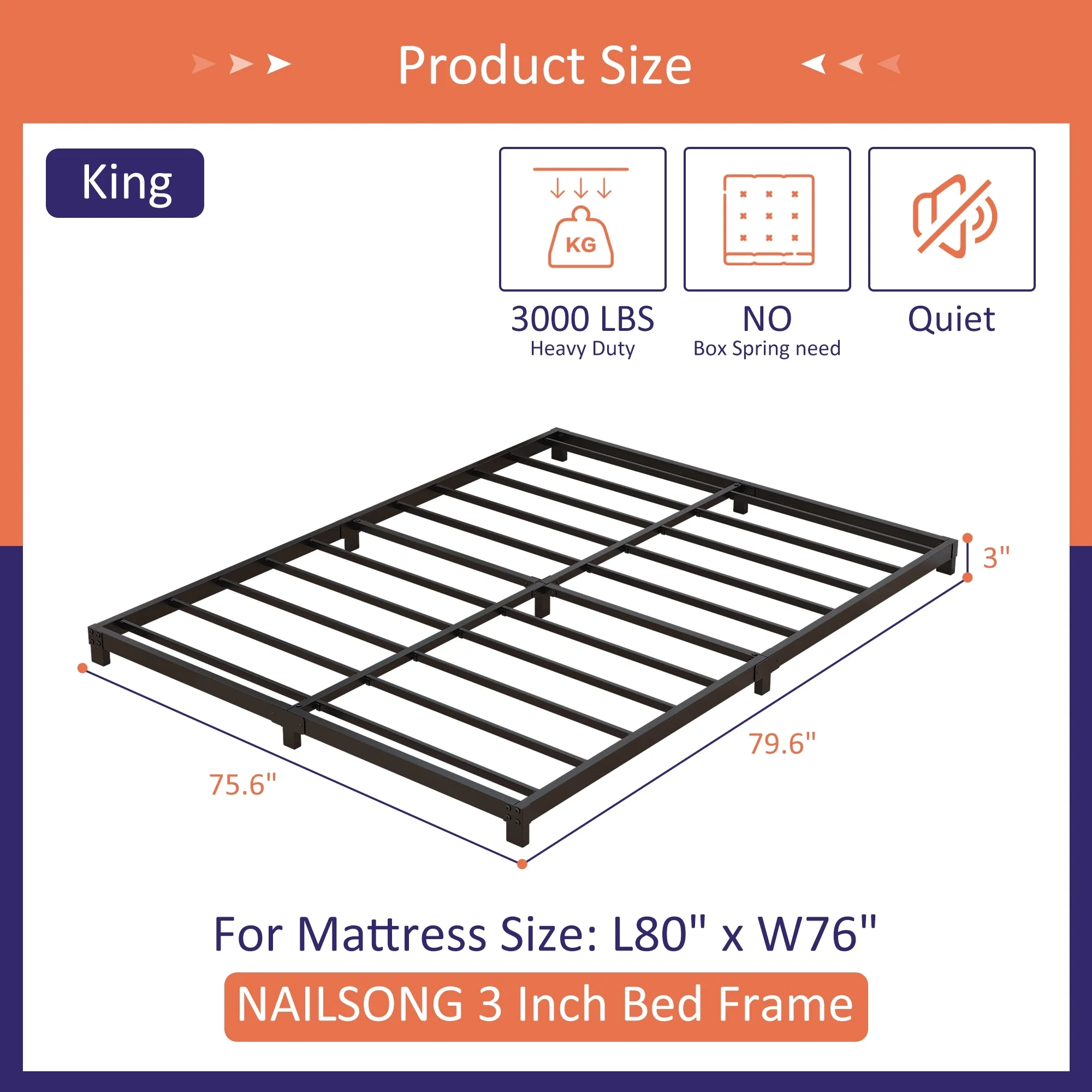 Maenizi 20 inch Queen Bed Frame No Box Spring Needed, Heavy Duty Metal Queen Platform Bed Frame Support Up to 3000 lbs, Easy Assembly, Noise Free, Black