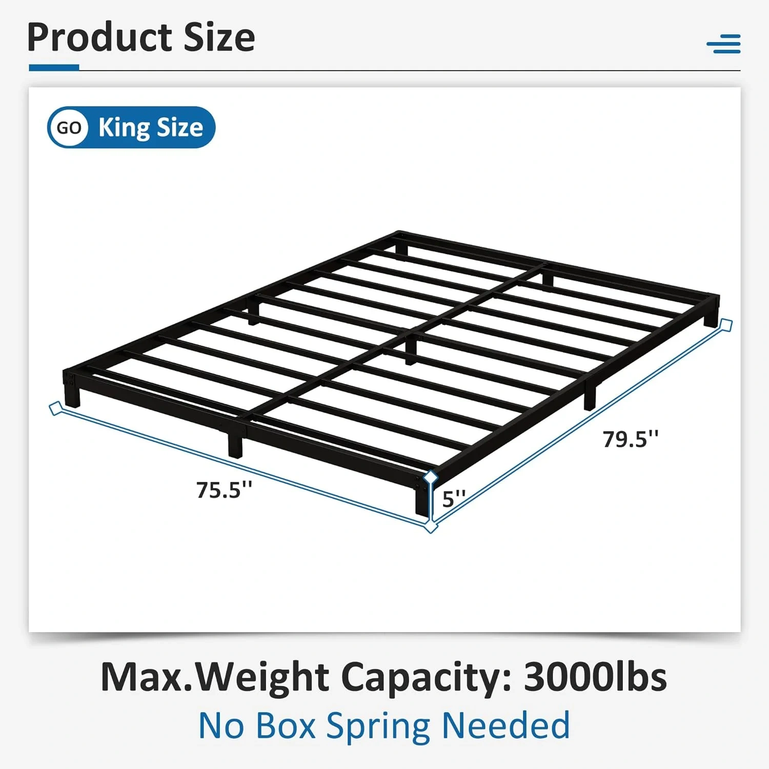 Maenizi 20 inch Queen Bed Frame No Box Spring Needed, Heavy Duty Metal Queen Platform Bed Frame Support Up to 3000 lbs, Easy Assembly, Noise Free, Black