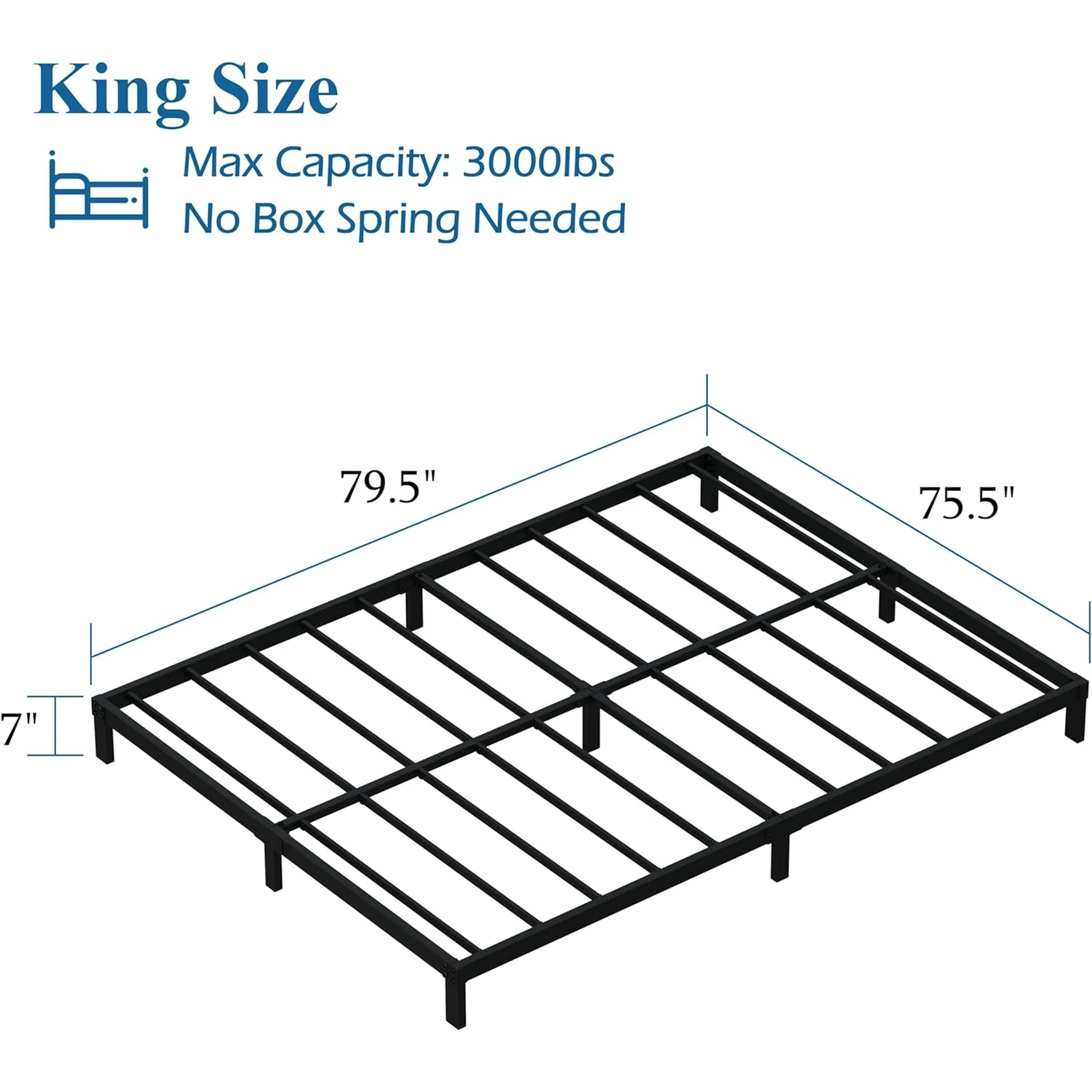Maenizi 20 inch Queen Bed Frame No Box Spring Needed, Heavy Duty Metal Queen Platform Bed Frame Support Up to 3000 lbs, Easy Assembly, Noise Free, Black