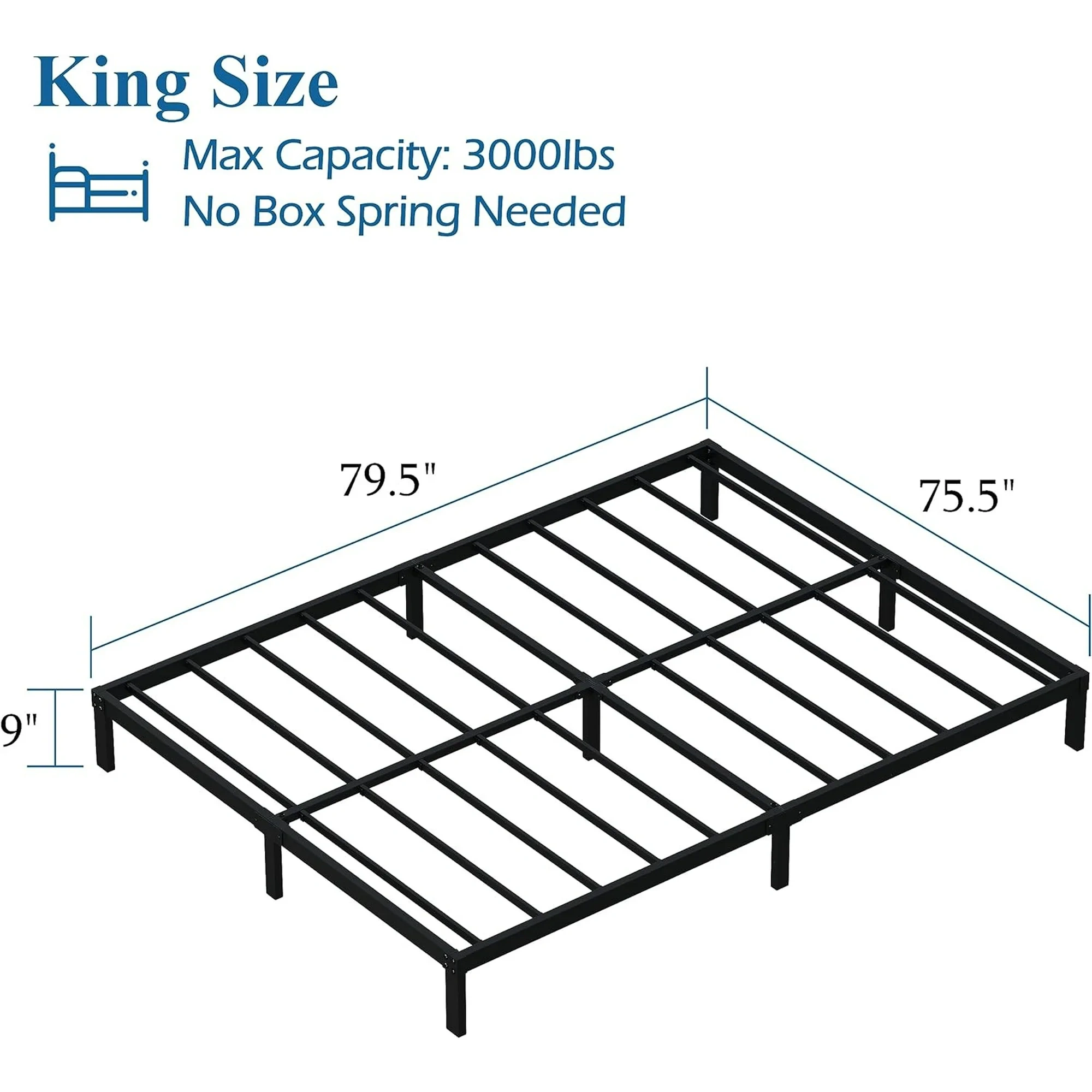 Maenizi 20 inch Queen Bed Frame No Box Spring Needed, Heavy Duty Metal Queen Platform Bed Frame Support Up to 3000 lbs, Easy Assembly, Noise Free, Black