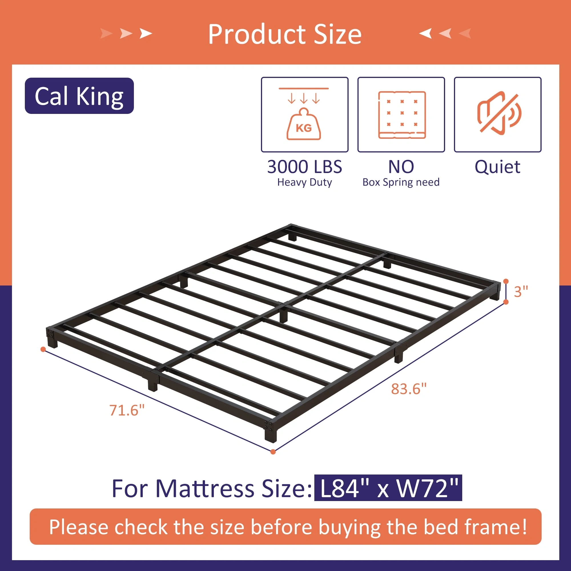 Maenizi 20 inch Queen Bed Frame No Box Spring Needed, Heavy Duty Metal Queen Platform Bed Frame Support Up to 3000 lbs, Easy Assembly, Noise Free, Black