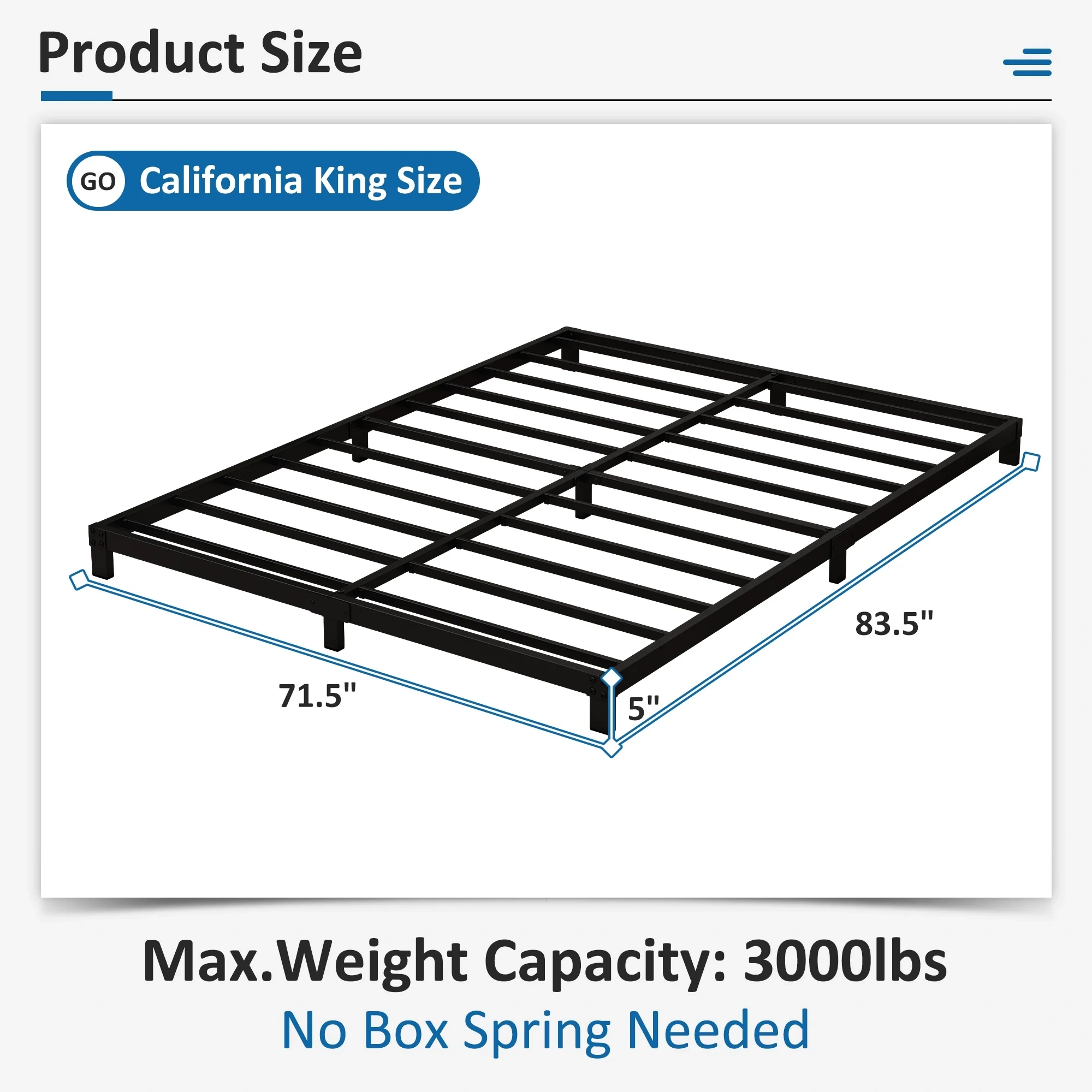 Maenizi 20 inch Queen Bed Frame No Box Spring Needed, Heavy Duty Metal Queen Platform Bed Frame Support Up to 3000 lbs, Easy Assembly, Noise Free, Black