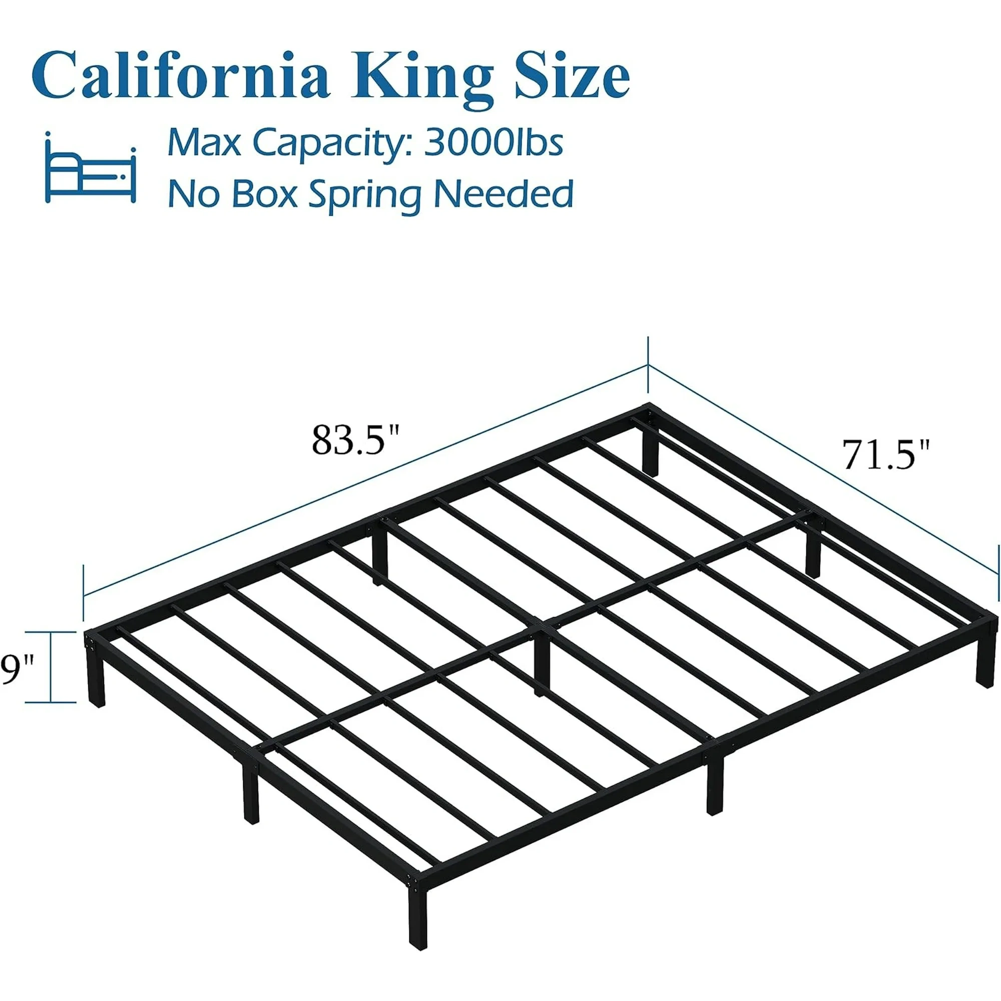 Maenizi 20 inch Queen Bed Frame No Box Spring Needed, Heavy Duty Metal Queen Platform Bed Frame Support Up to 3000 lbs, Easy Assembly, Noise Free, Black